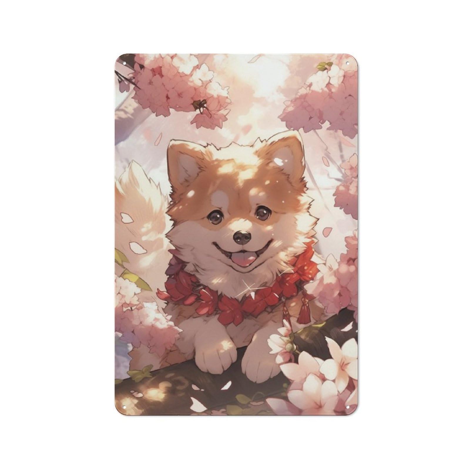 Junmoney Shiba Inu Sakura Japan Tin Sign 30X20cm With For Workshop Wall, Rustic Decor, Autumn Room Decor For Fans Of Metal Wall Signs