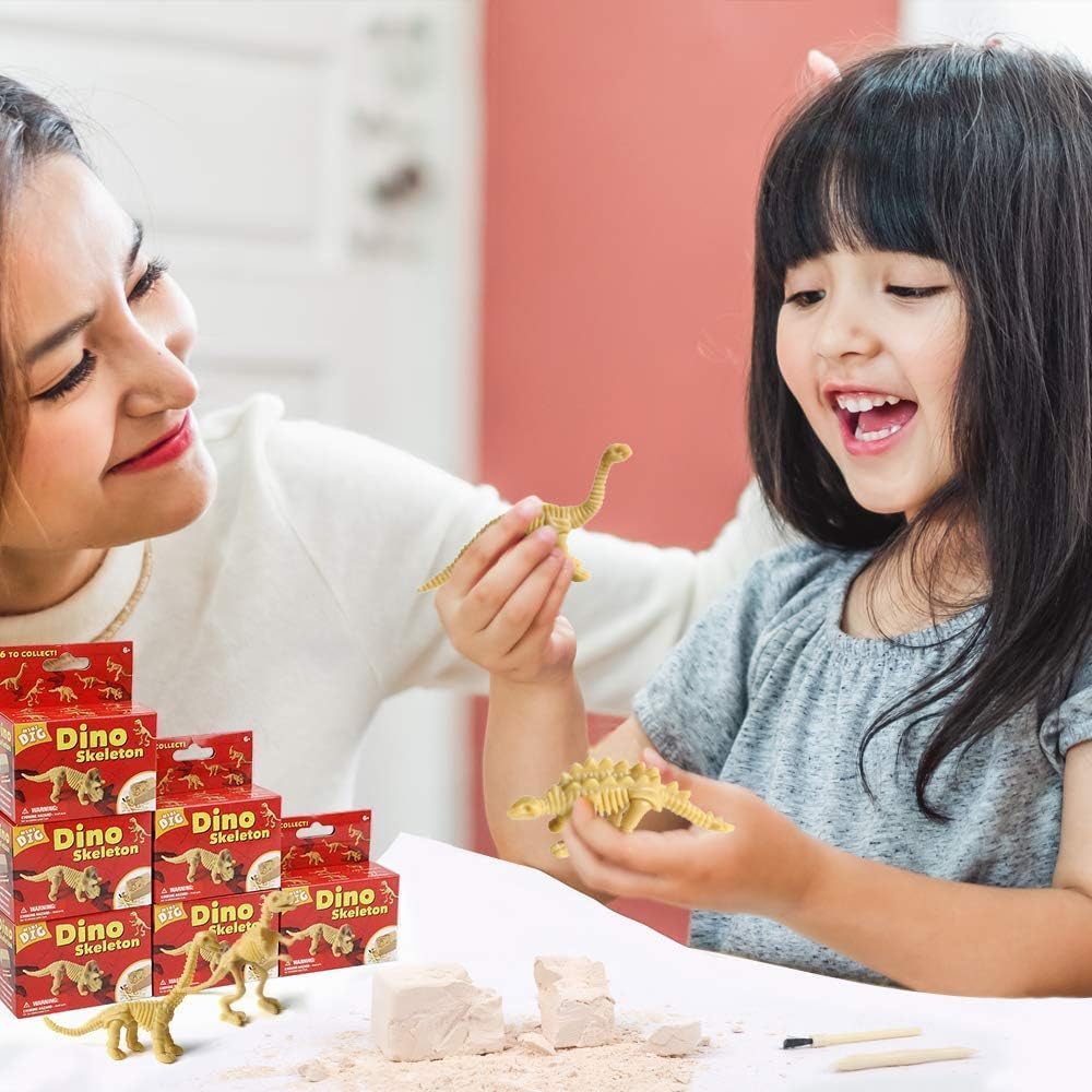 6 Dinosaur Fossil Digging Kit for Kids, Dig Up Mini Dino Skeletons with T-Rex, Triceratops, Stegosaurus, Brachiosaurus, Diplodocus and Parasaurolophus, Archeology Toys for Boys Girls Ages 6-12