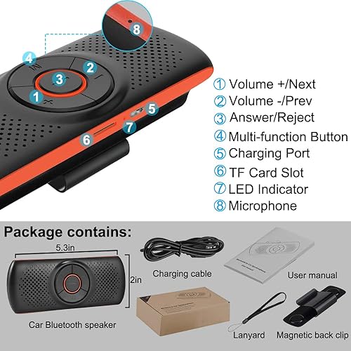 Miniatura 8 de SKYBESS Altavoz Bluetooth para automóvil para teléfono celular, kit de manos libres Bluetooth portátil inalámbrico en el altavoz del automóvil,