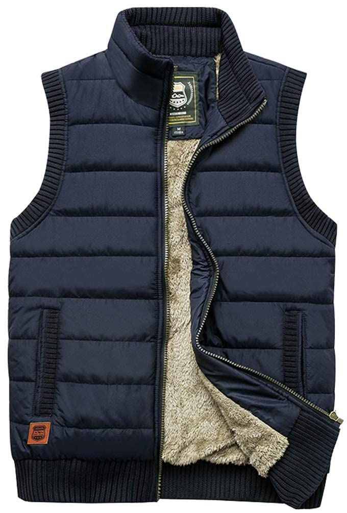 Men's Outdoor Stand Collar Fleece Jacket Vest Casual Padded Vest Coats