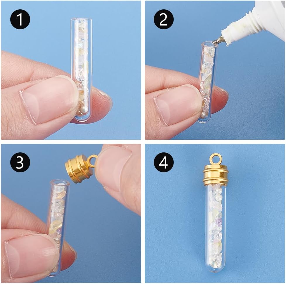 PH PandaHall 16PCS Glass Vial Pendants, 2 Colors Wish Bottle Clear Glass Bottle Charms Screw Cap Hanging Tube for Earring Necklace Jewelry Making, Golden & Silver - Image 4
