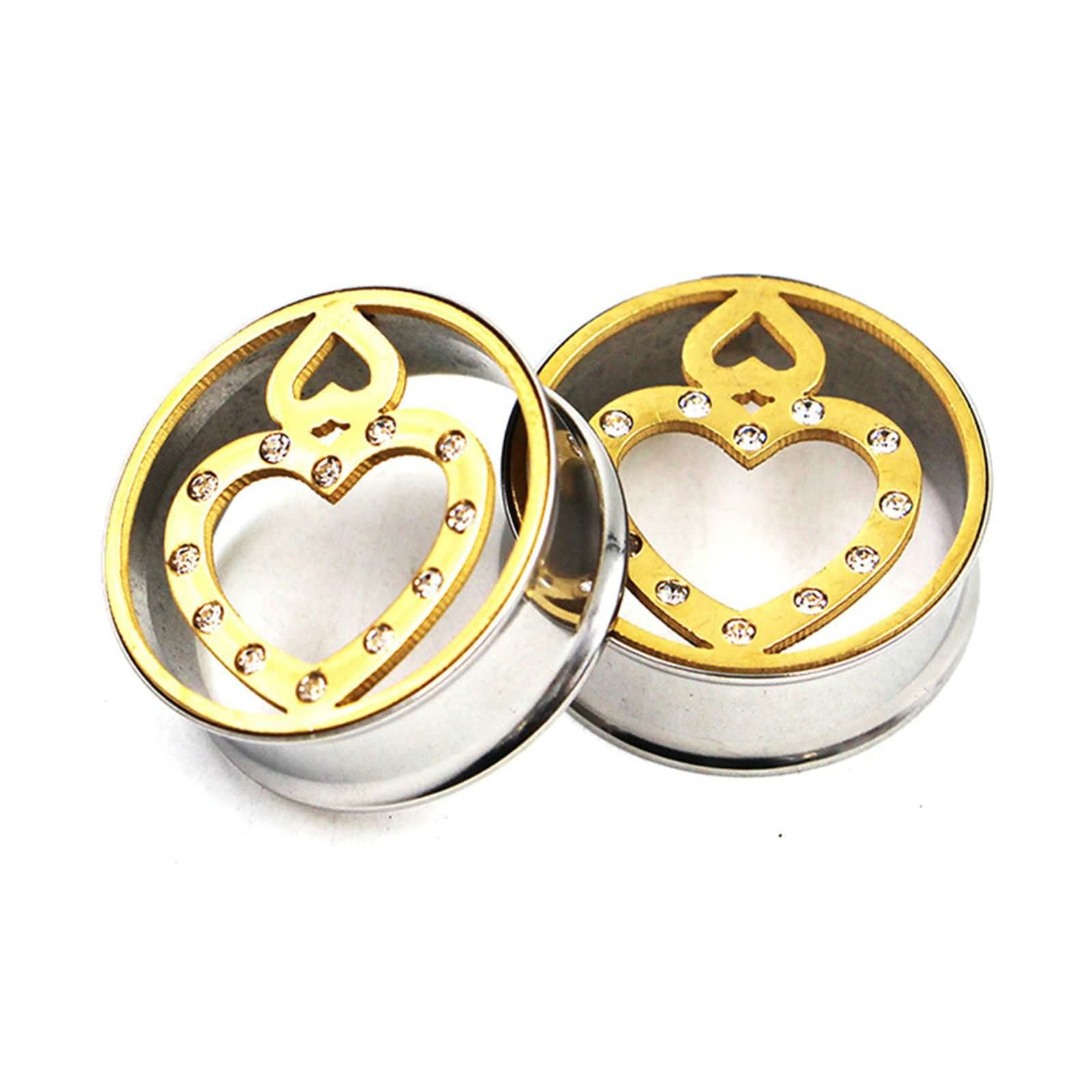 Daesar Tunnel 8-25MM, Ohr Plugs Edelstahl Herz mit Zirkonia Ohrringe Piercing Ohrr Tunnel set