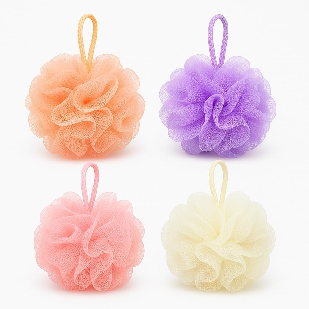 Nuwishtek Large Bath Loofah Sponge Scrubber Exfoliator for High Lather Cleansing (Pack of 4) (Multicolour)