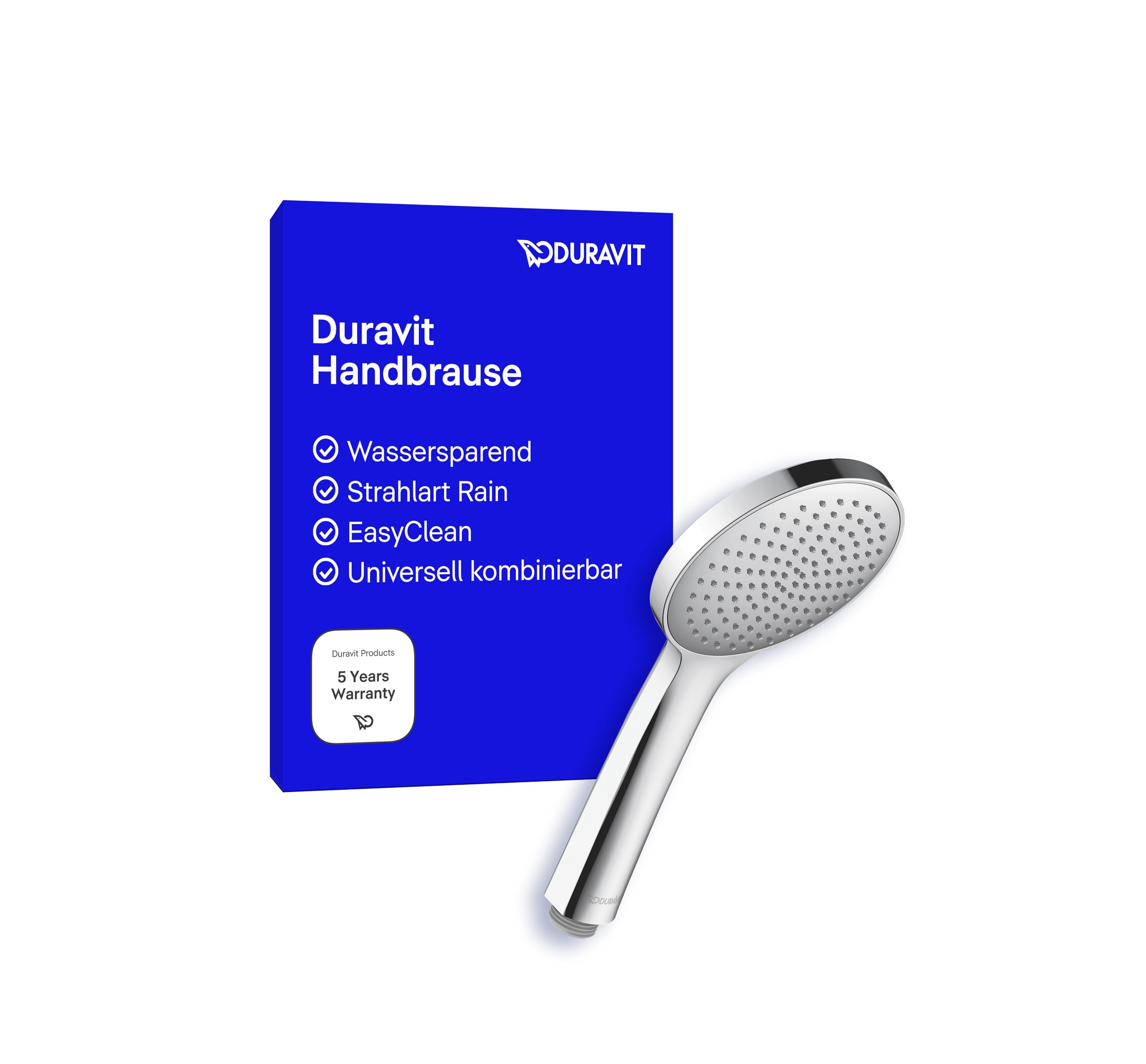 Duravit Universal Duschkopf, Duschbrause mit Strahlart Rain, Handbrause rund (Ø 110 mm), Brausekopf mit wassersparender MinusFlow-Funktion, reinigungsfreundlich, Chrom