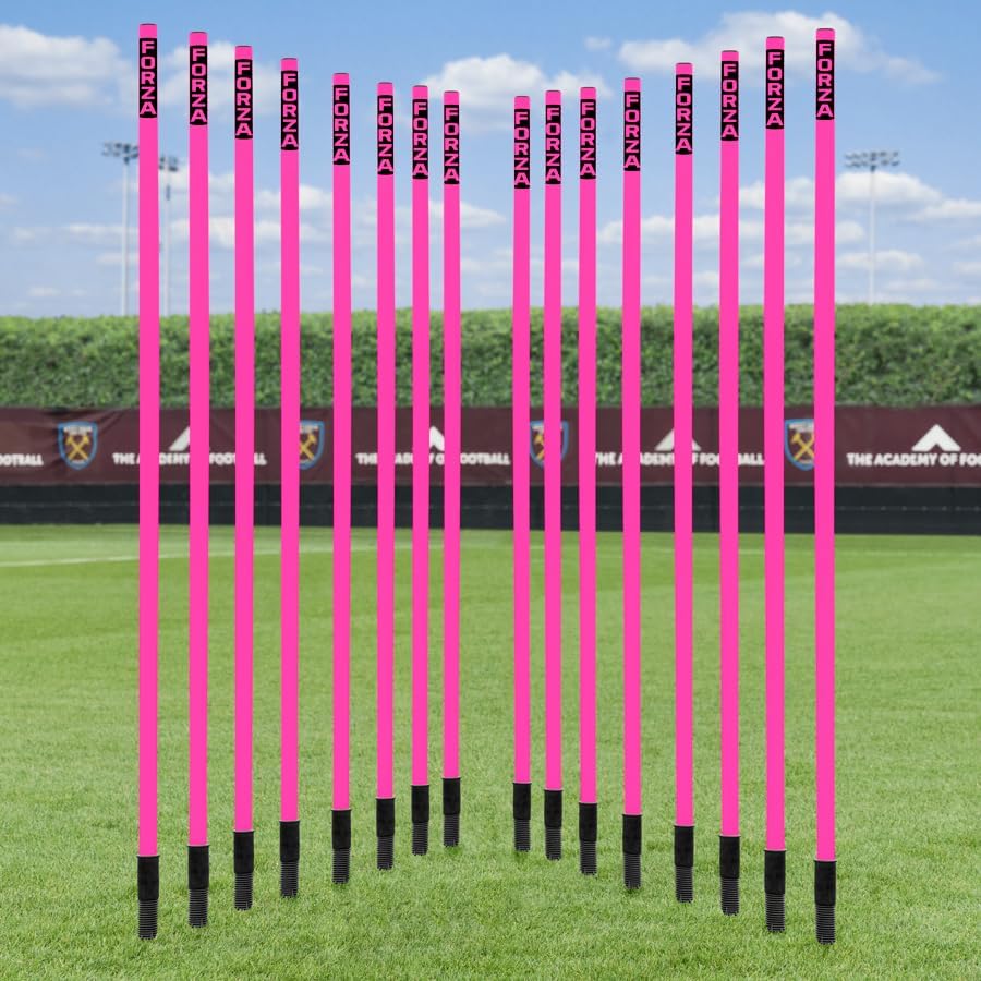 FORZA Slalom Poles – 5ft & 6ft Shatterproof Agility Training Poles with Stainless Steel Ground Spikes -Packs of 8 or 16 – Multi-Color Sports Agility Equipment