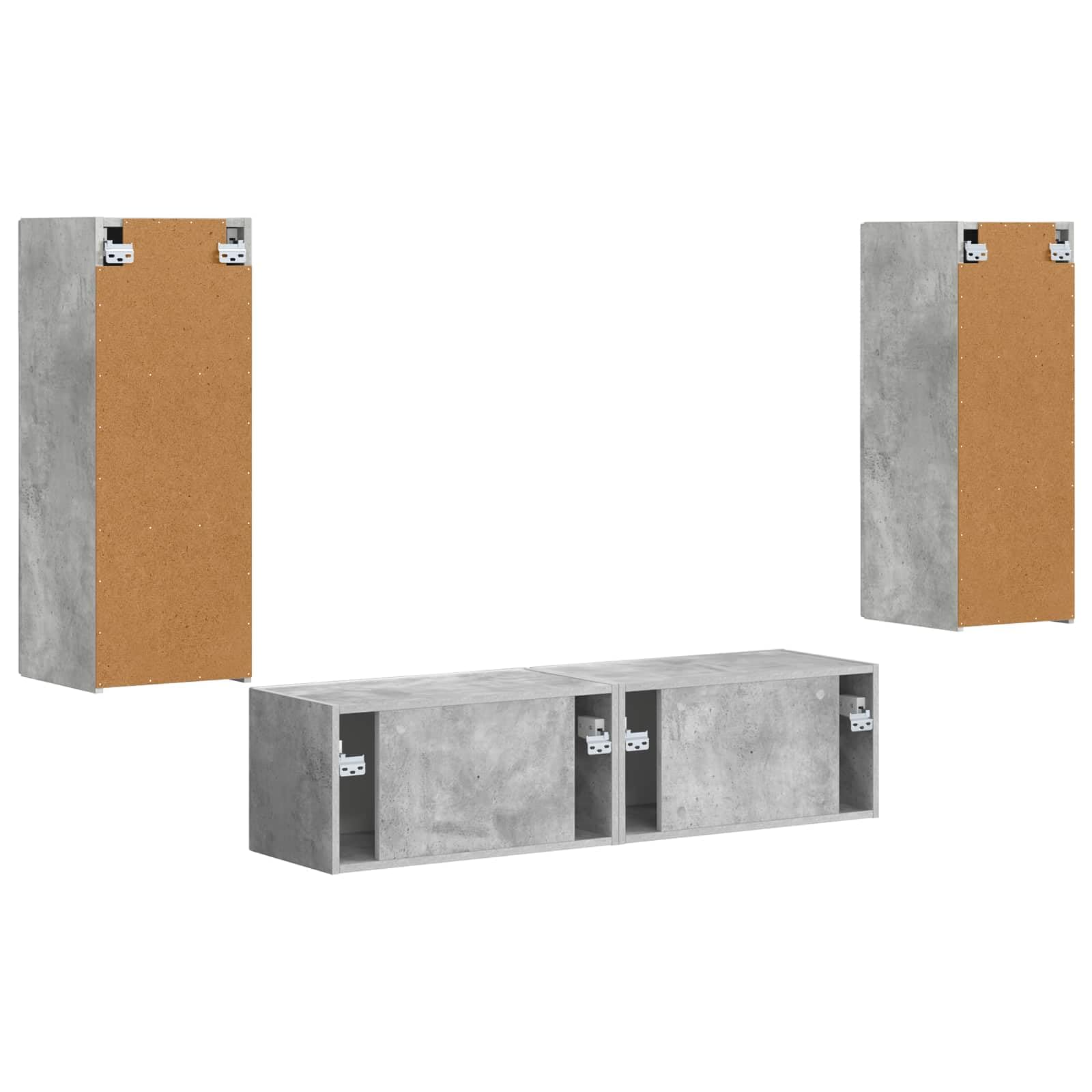 TV-Schrankset Wandmontiert 2-teilig, Beton Grau Holzwerkstoff, Modernes Media Center für Wohnzimmer, Elegante Aufbewahrung, Platzsparend