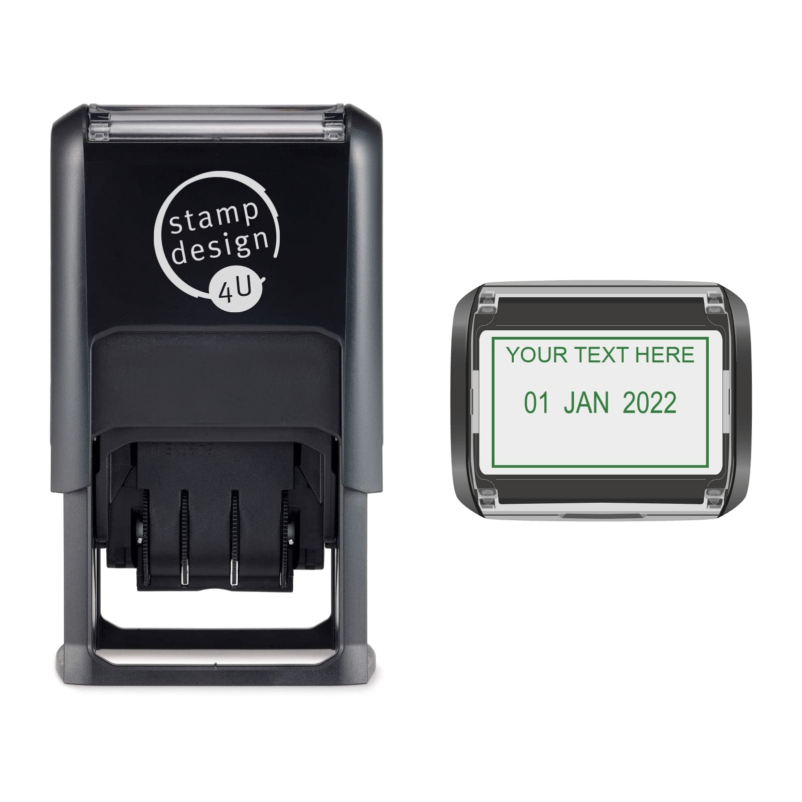 Personalised SD4U Self Inking Custom Word and Date Stamp- Green Ink with Custom Line of Text Above The Date