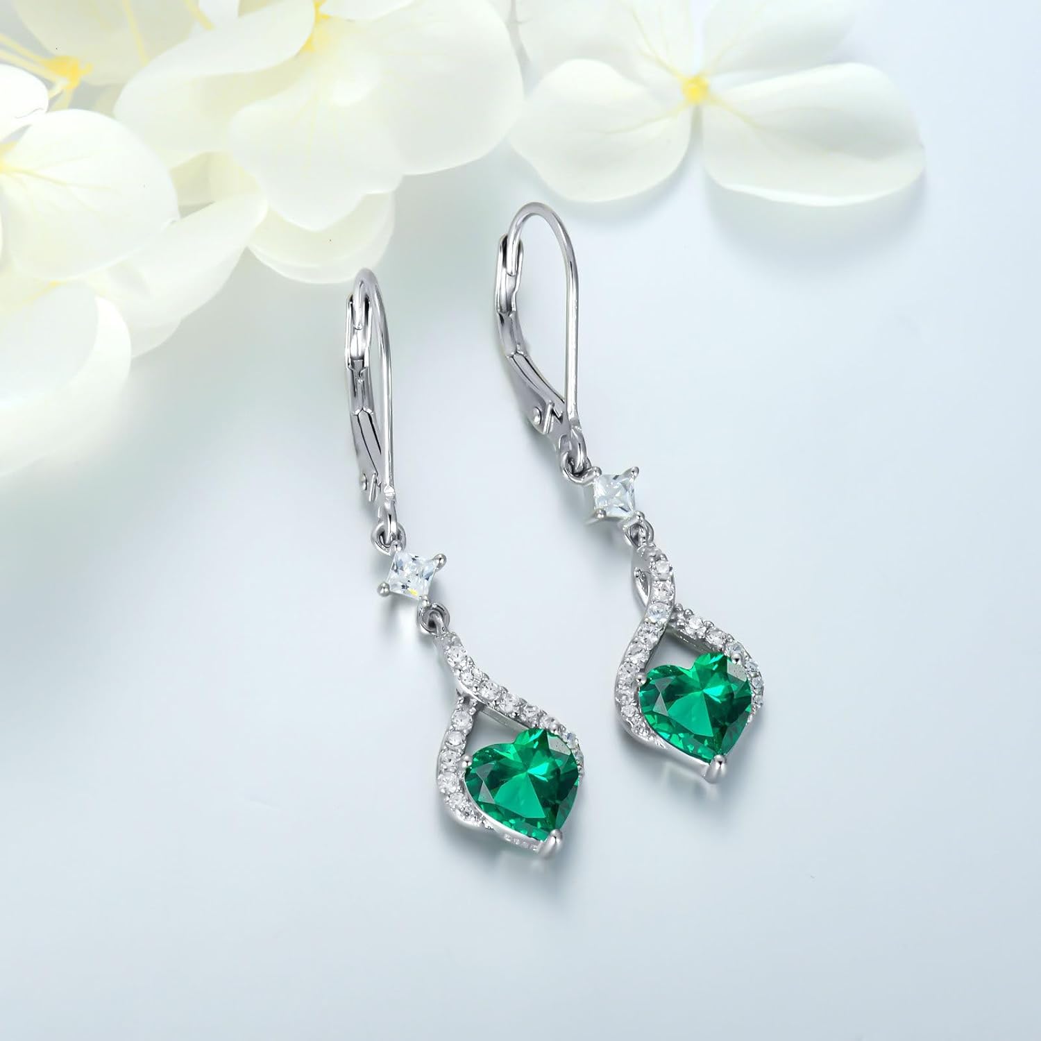 Infinity Drop Earrings for Women 925 Sterling Silver Heart-Shaped Birthstone Leverback Dangle Earrings for Mom Wife Her - Image 2