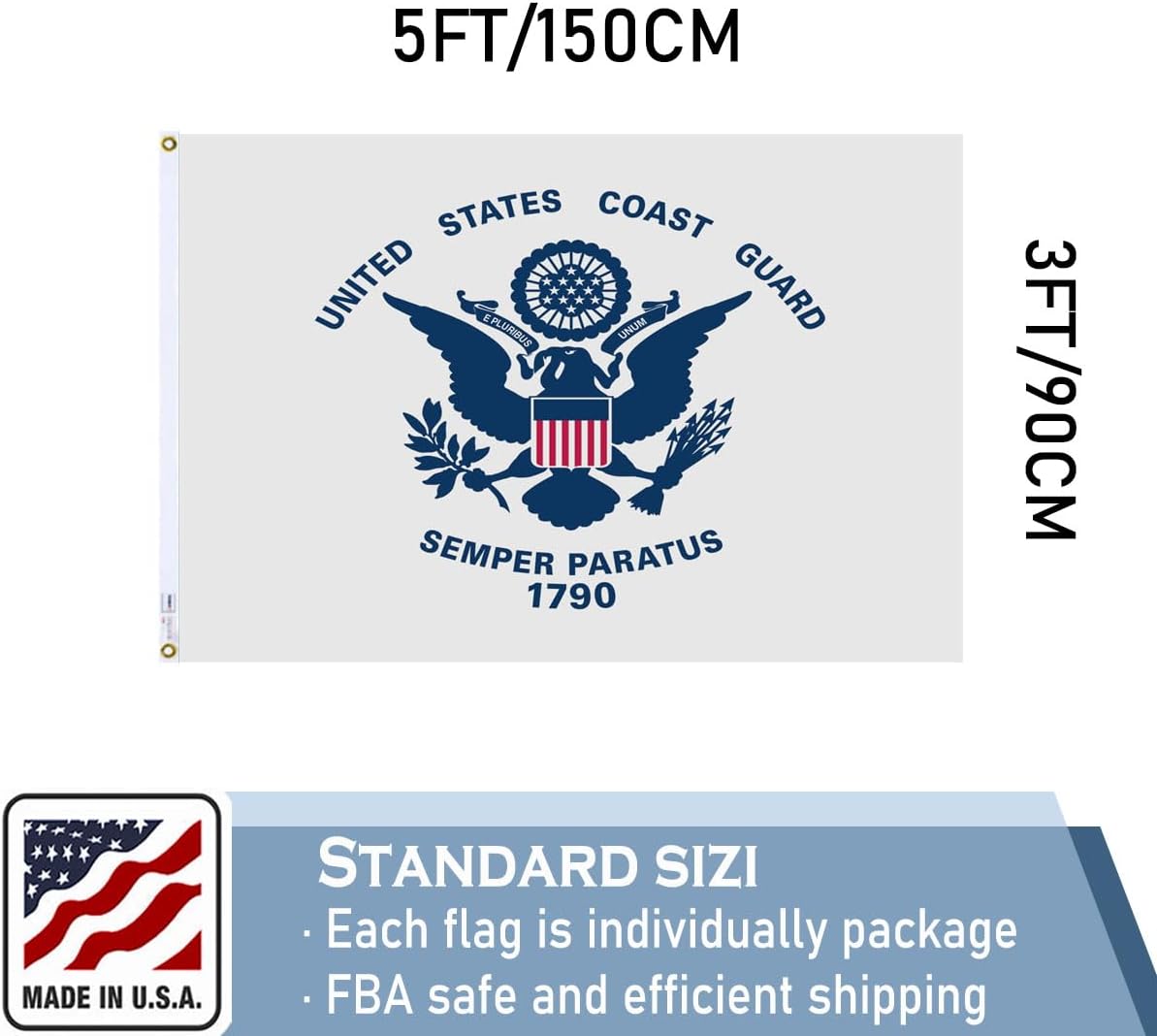 US Coast Guard USCG Flag 3x5 FT 100% Made in The USA-Heavy Duty Vibrant Colors Double Sided United States Coast Guard Flag with 2 Brass Grommets for Home/Company/Indoor Outdoor Decoration