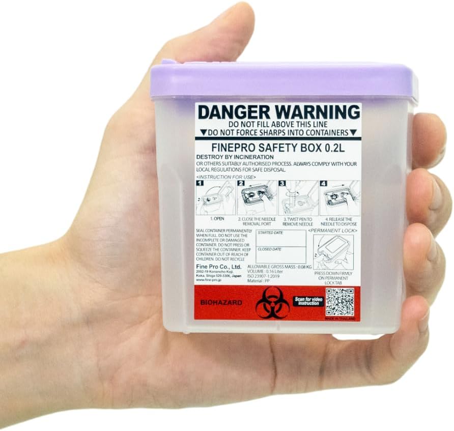 0.2L Size Portable Pen-Needle Disposal Container [Pack of 3] Diabetes Care (0.2L, Purple+Clear, 3)