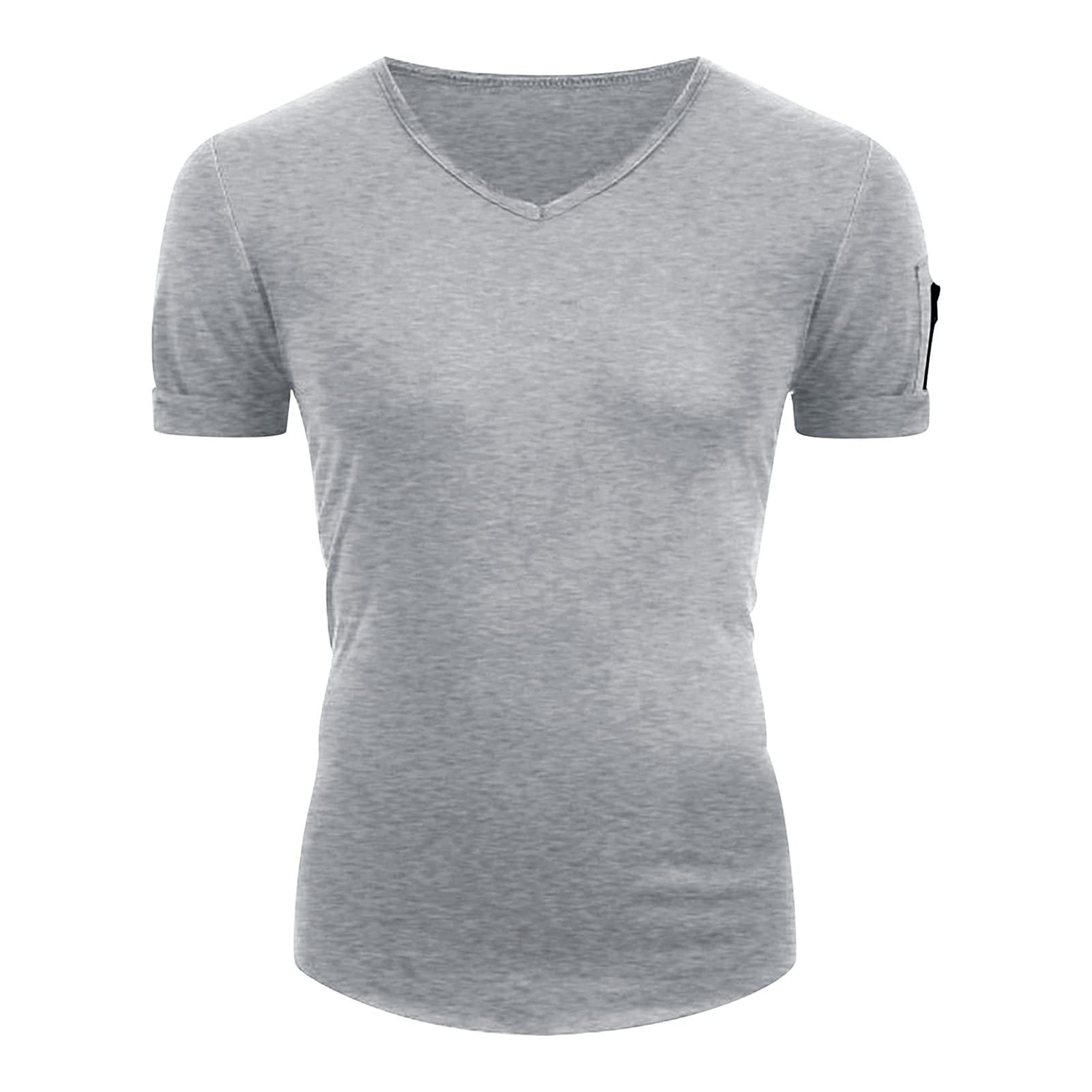 Maiyifu-GJ Men's Muscle Workout V Neck Tee Athletic Bodybuilding Short Sleeve Shirts Stretch Slim Fit T Shirts with Zipper (Light Grey,Medium)