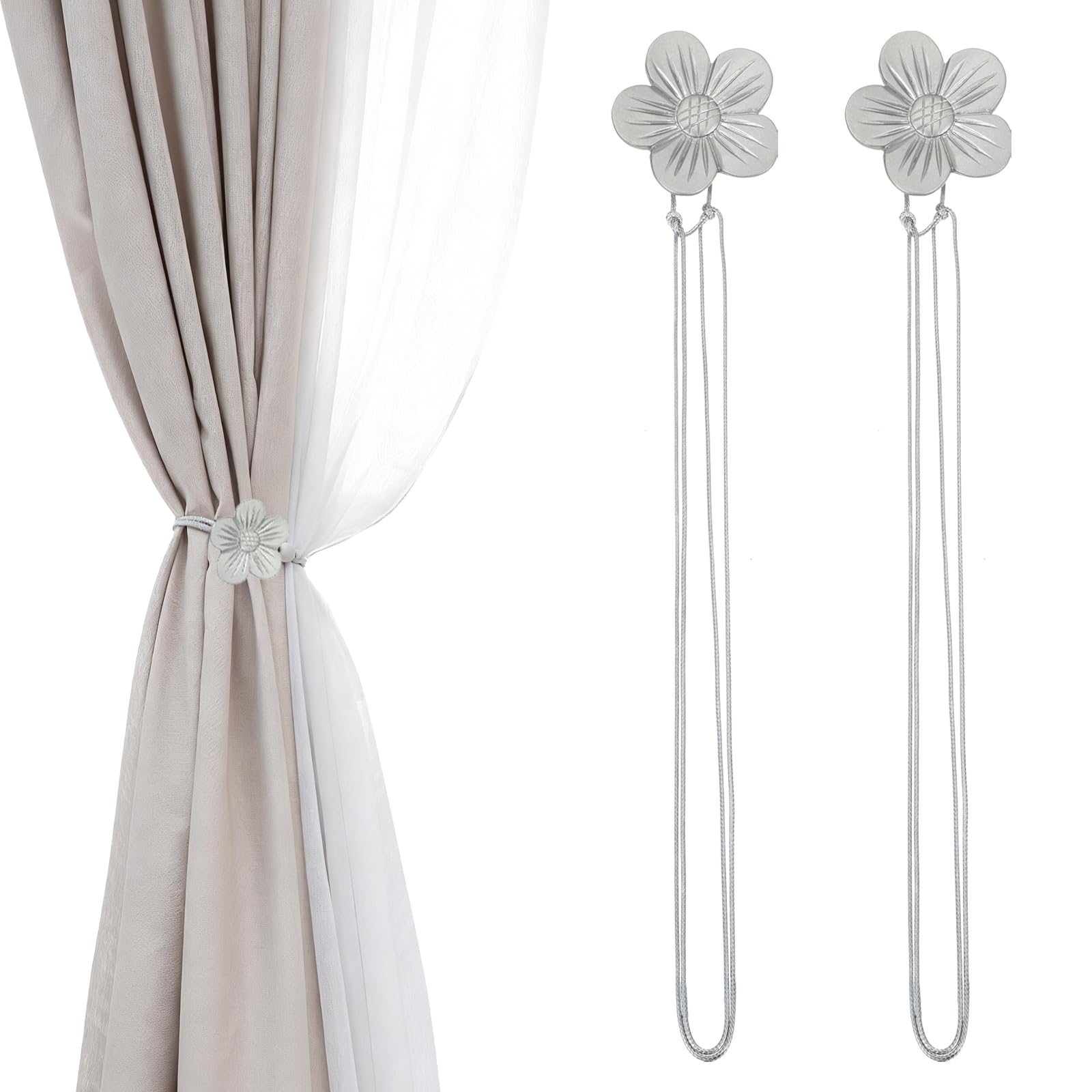 Sujetadores magnéticos para cortinas grises de resina con cuerda estilo vintage