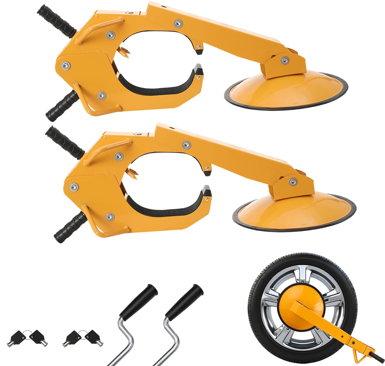 Radschloss 2 Stück, Autokralle mit 30 cm Saugnapf, Wegfahrsperre, Anhänger-Radkralle, Radschlossklemme, Universelle Parkkralle für Auto, Anhänger, Wohnmobil, LKW, SUV, Wohnwagen, Boot