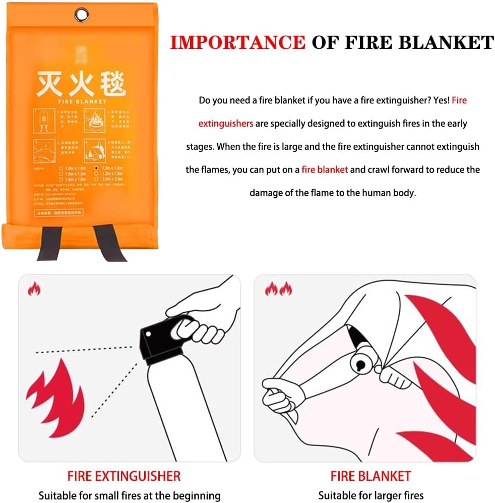 Silicone Fire Blanket for Home, Emergency Kitchen Flame Retardant Blanket, for School, Fireplace, Grill, Warehouse, Reusable/Heat-Resistant(Orange(2PCS),59.1 * 59.1inches)