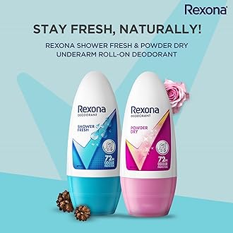 Rexona Shower Fresh Underarm Roll On Deodorant + Antiperspirant For Women|| 50 ml+Rexona Powder Dry Underarm Roll On Deodorant + Antiperspirant For Women|| 50 ml