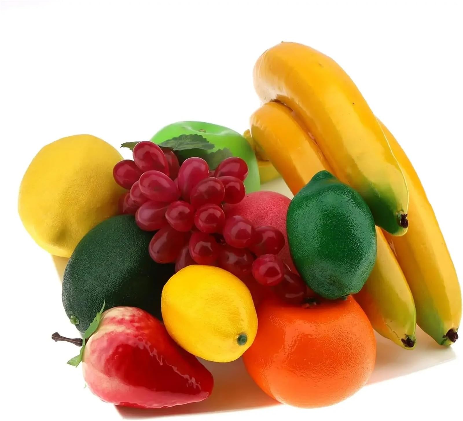 BAYNOPURIN Artificial Fruit Decor Artificial Realistic Fruits 10/11/13/18pcs Set Banana Lemon Grape Watermelon Strawberries Orange Faux Lifelike Combination(Color 1)