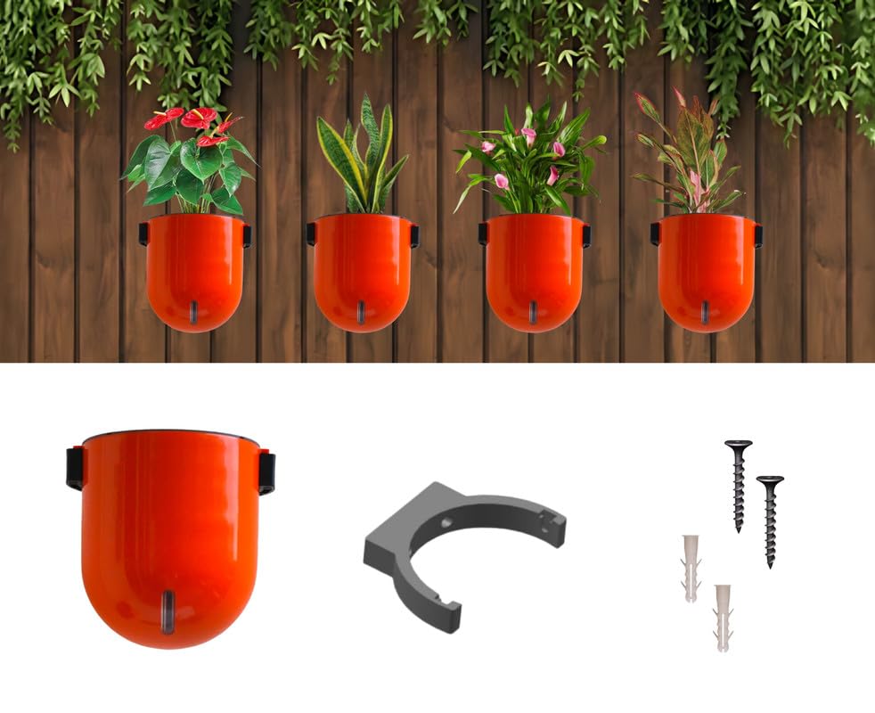 Image of Indian Discovery Self Watering Wall Hanging Planter|Hanging /Hooked Flower Pots for Home, Balcony, Vertical Garden Decor Flower Pots(1 PC,Orange, Sphere)|6 Inch UV-Resistant Plastic Plant Pots