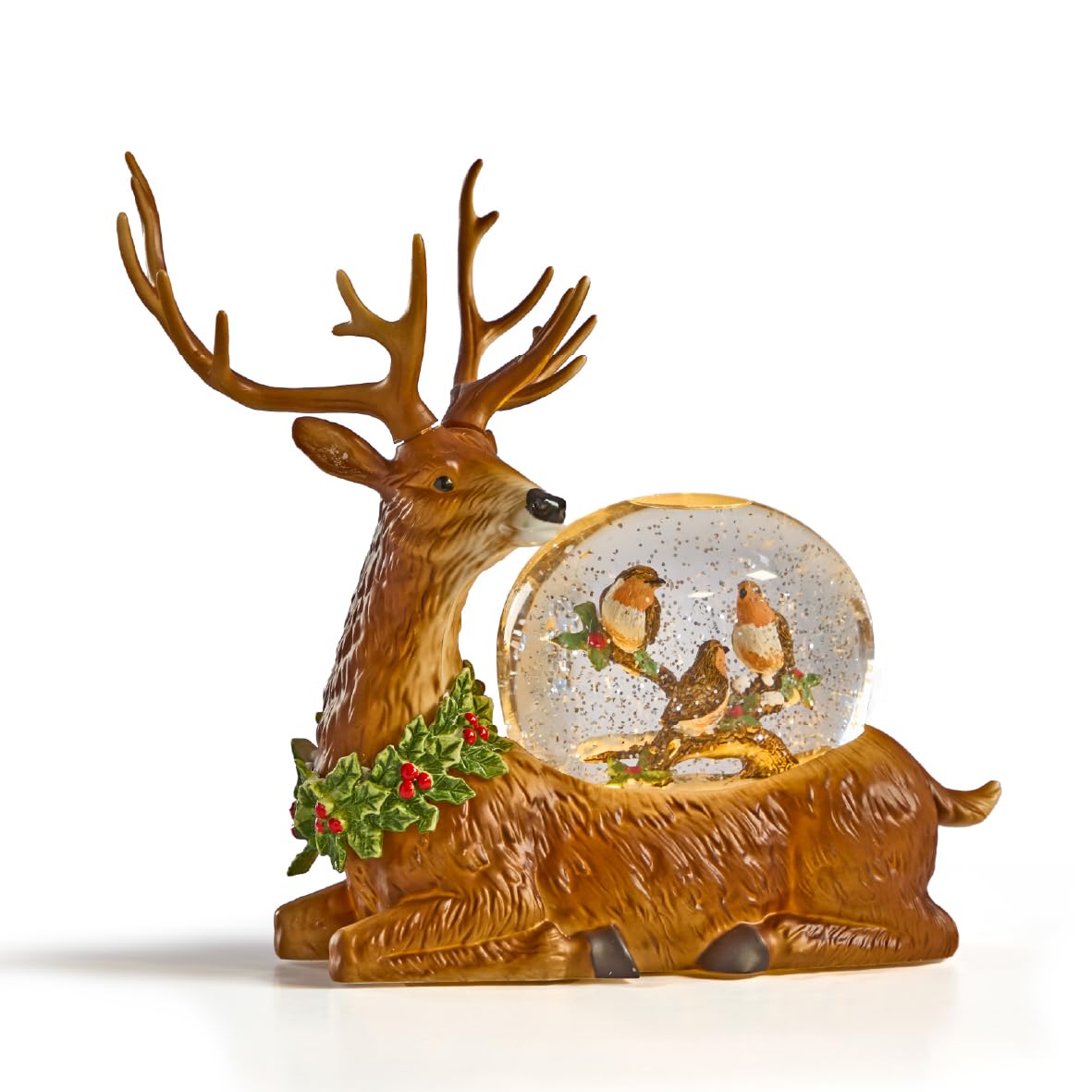 The Christmas Workshop Light-Up Snow Globe/Festive Design with Swirling Glitter and Warm White LED Glow/Battery or Mains Powered (Reindeer)