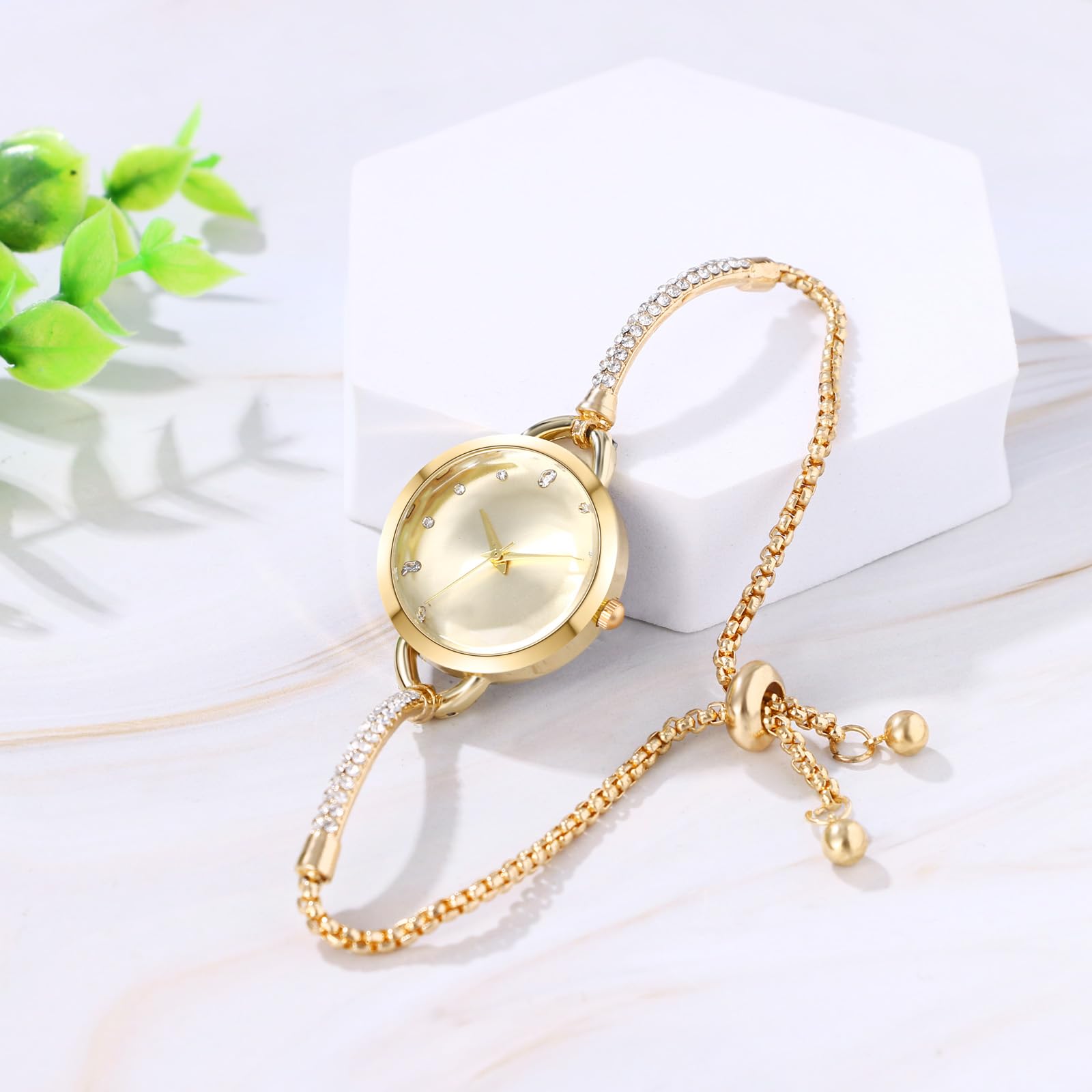 JewelryWe Damen-Armbanduhr, Quarz, analog, rund, klein, Roségold, wasserdicht, verstellbares Armband aus Edelstahl, für den täglichen Gebrauch