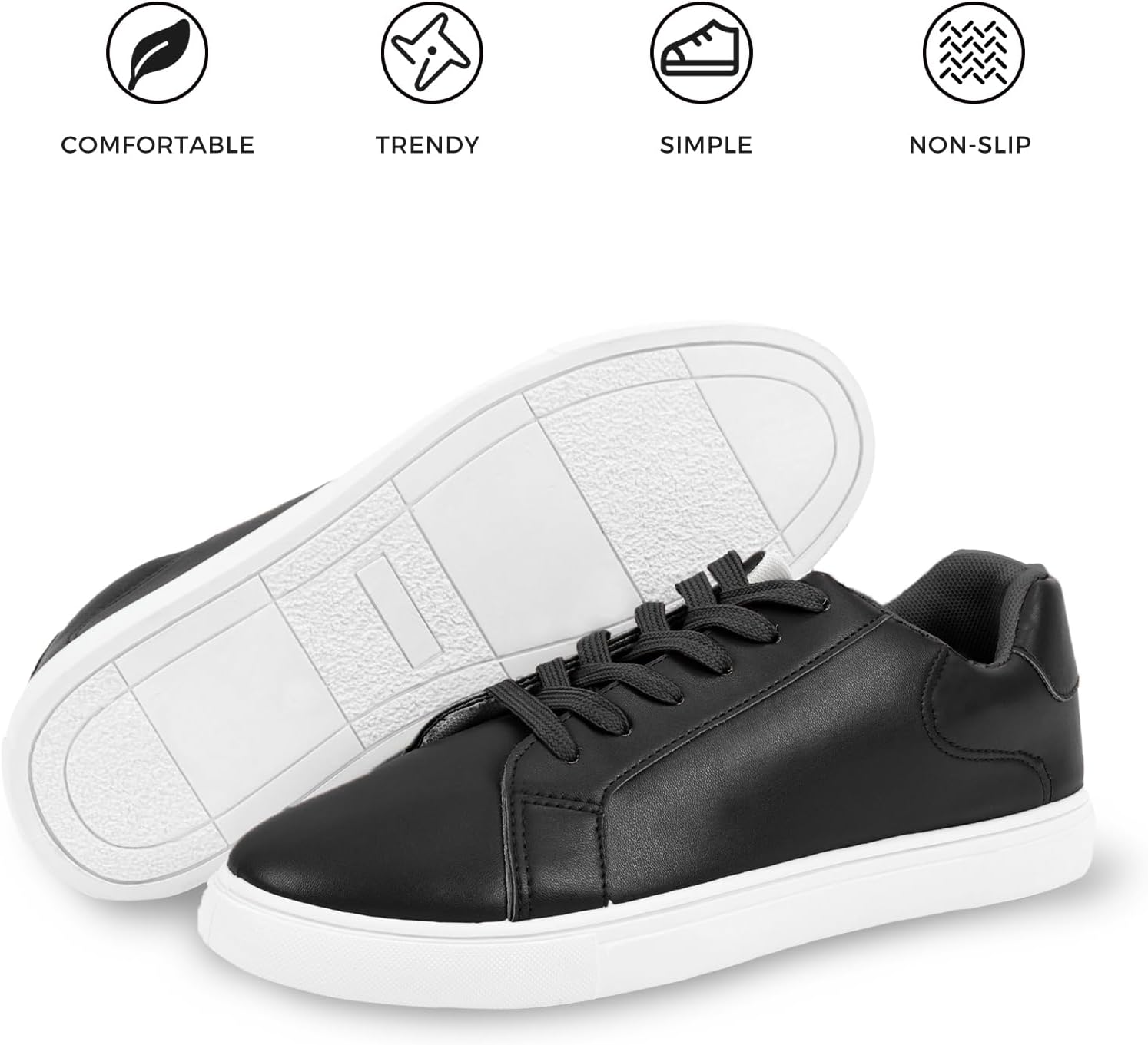 CHIN·MOON Women's Fashion Sneakers White PU Leather Casual Shoes Low Top Lace Up Tennis Sneakers - Image 5