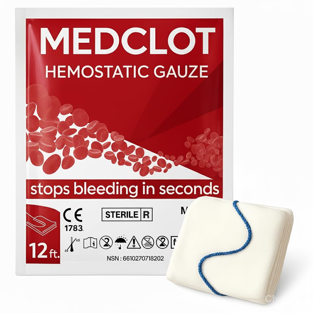 Hemostatic Dressing Z-Fold 12ft – Military-Proven clotting Gauze for Heavy Bleeding scenarios – Sterile Kaolin-Medical Gauze for Trauma First Aid Kits, for Emergency Survival – 2029 Expiry