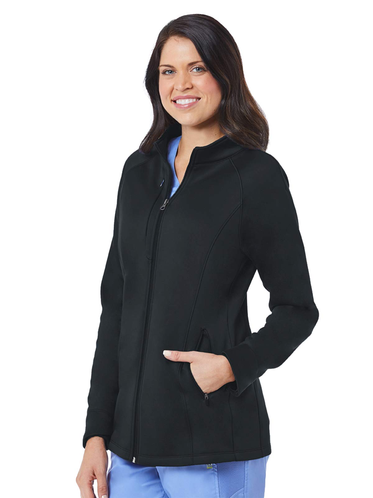 Maevn Blaze Women's Warm-up Bonded Fleece Scrub Jacket (X-Large, Black)