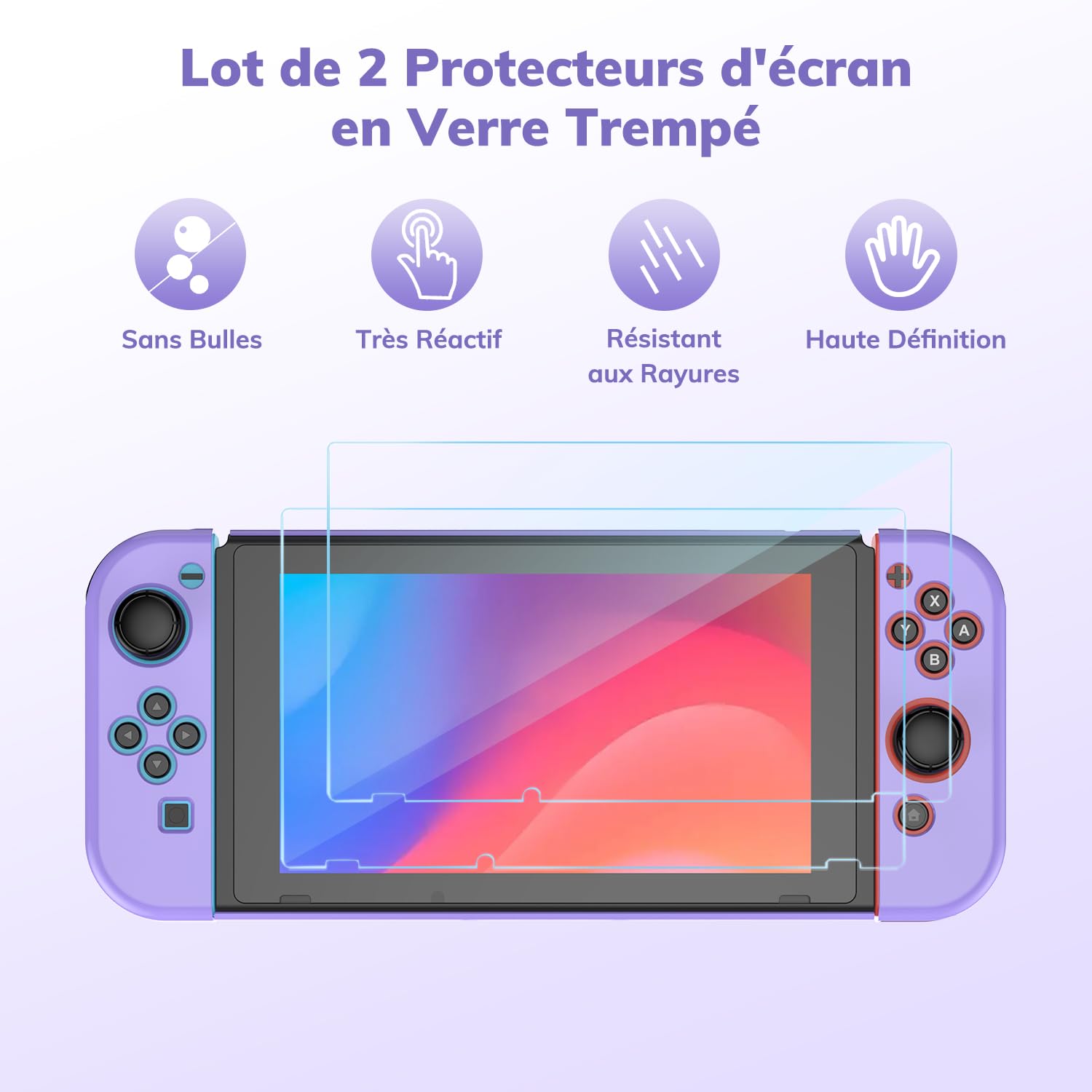 Younik Kit d'accessoires 14 en 1 pour la Switch, Grand étui de transport pour Switch 2017, étui de voyage pour Switch adapté à la console, poignée J-con et chargeur (Violet, Modèle de Bouton)