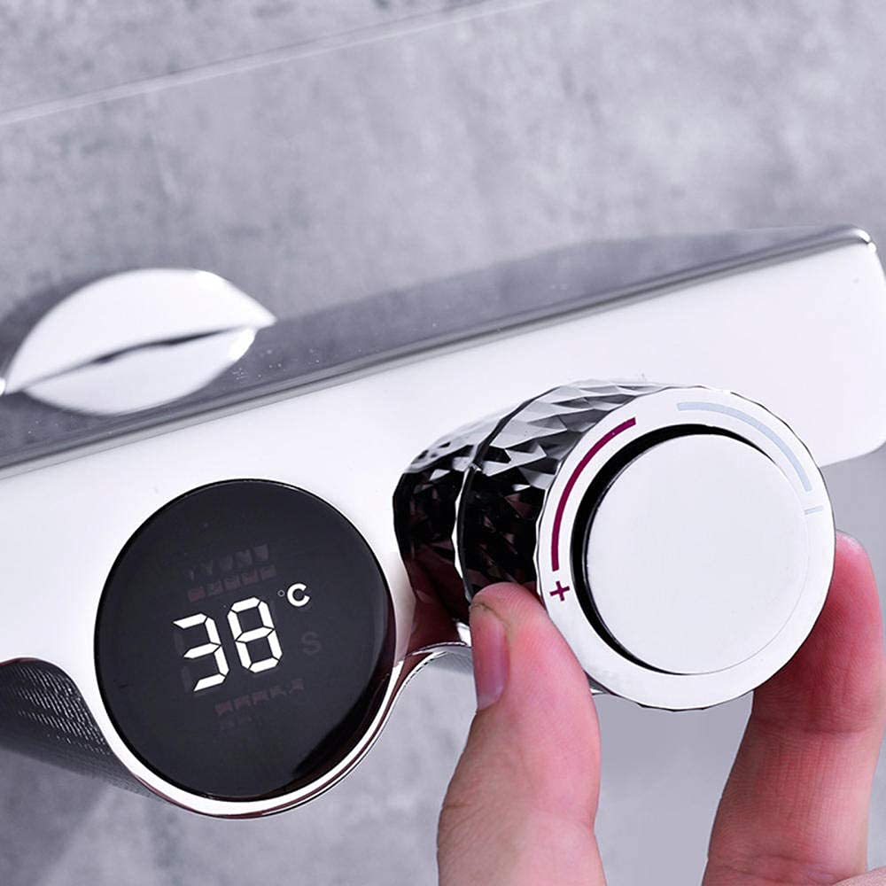 Zestaw Prysznicowy Z Termostatem Łazienkowym I Deszczownicą, Wyświetlacz Led, Wyświetlacz Cyfrowy Temperatury, 3 Tryby, Głowica Prysznicowa, Bateria Prysznicowa, Chrom