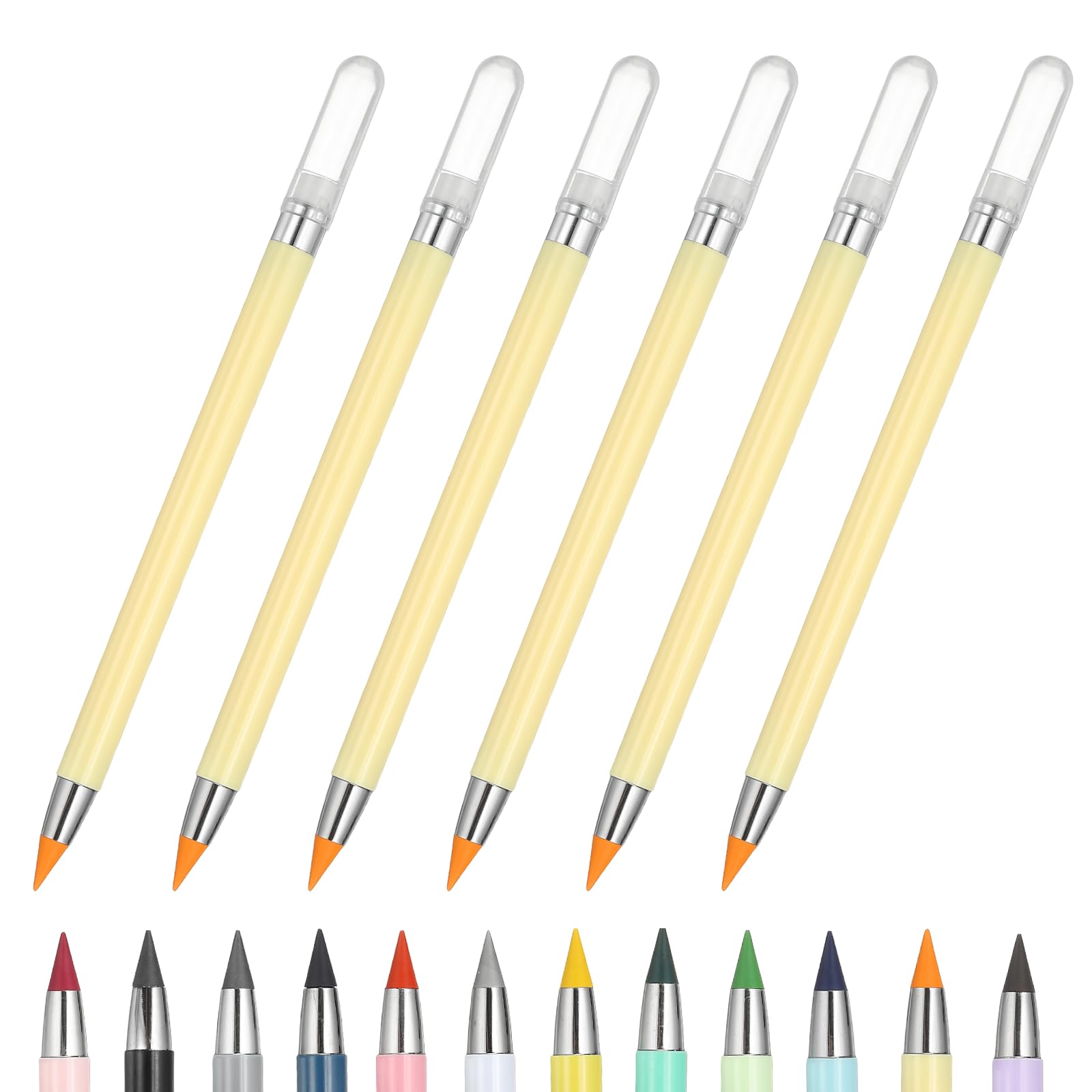 PATIKIL Forever Pencil, 6 Pcs Mechanical Sharpened Cute Metal Pencils Set for Coloring Book Sketch Drawing Writing Art Beginner, Yellow