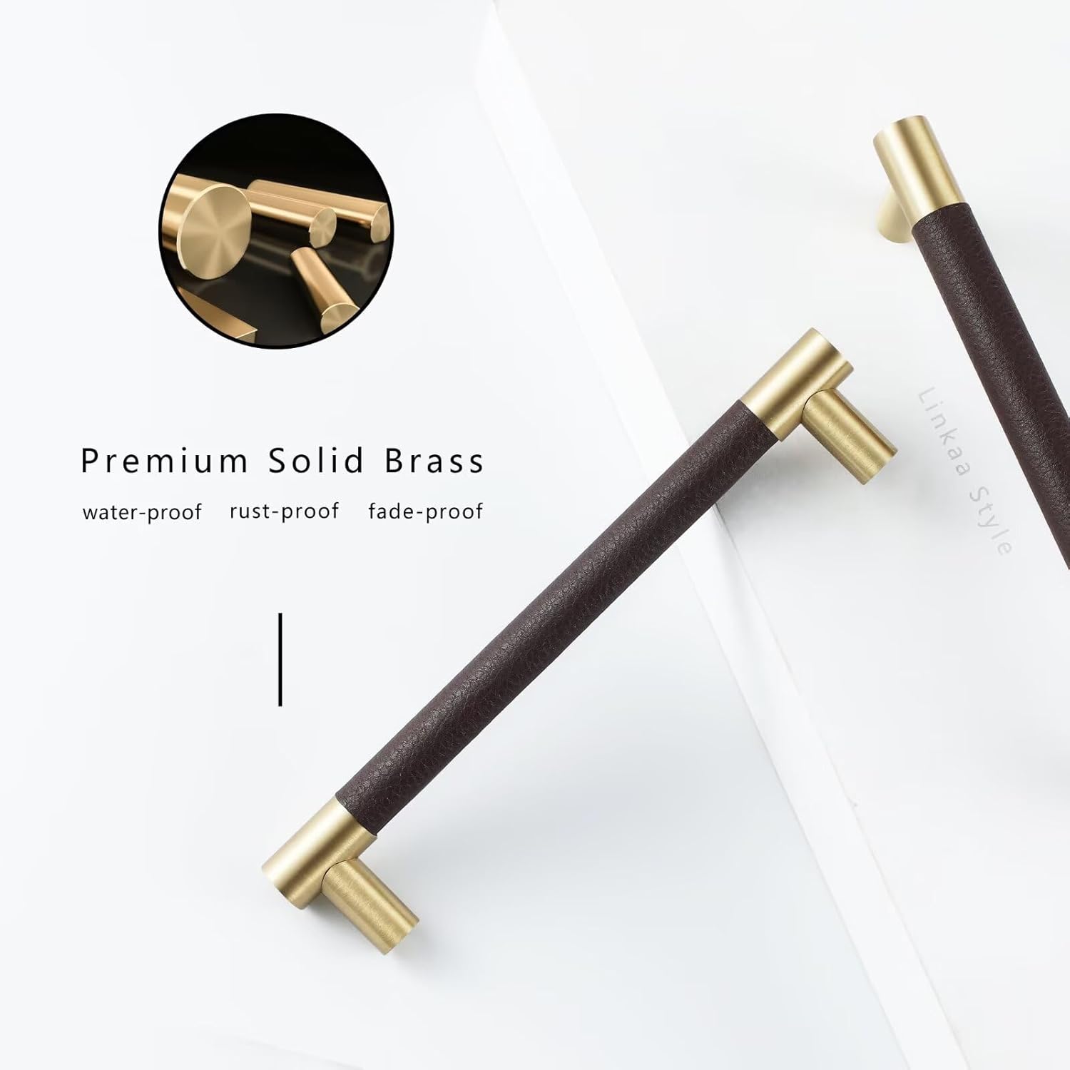 Linkaa Brown 6-1/4 in Bar Cabinet Pull Drawer Handle Solid Brass(10 Pack), Modern Hardware for Kitchen Bathroom Cabinets Cupboard Drawer,Hole Centers 6-1/4 in(160mm) Cupboard Handles and Knobs