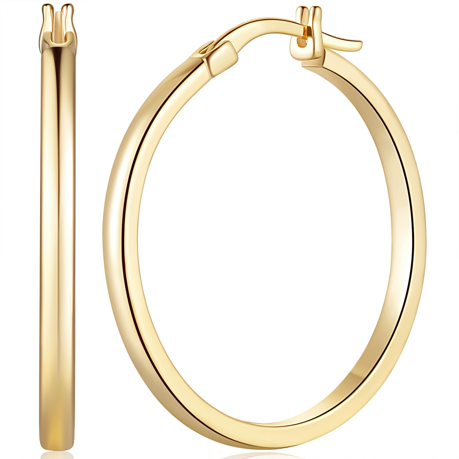 MOMELF14K Gold Hoop Earrings for Women 14K Gold Earrings Lightweight Earrings Hoops 20mm/32mm