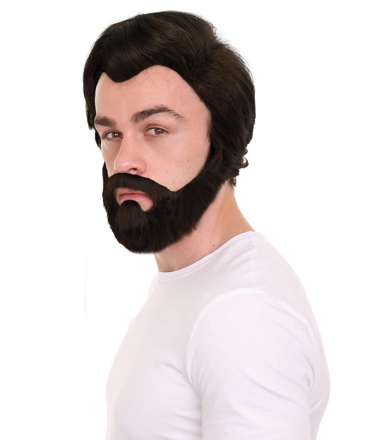 HPO | Adult Men's Medium Length Halloween Cosplay Antagonist Costume Wig with Beard, Synthetic Soft Fiber Hair, Perfect for your next Video Game Convention and Group Anime Party!