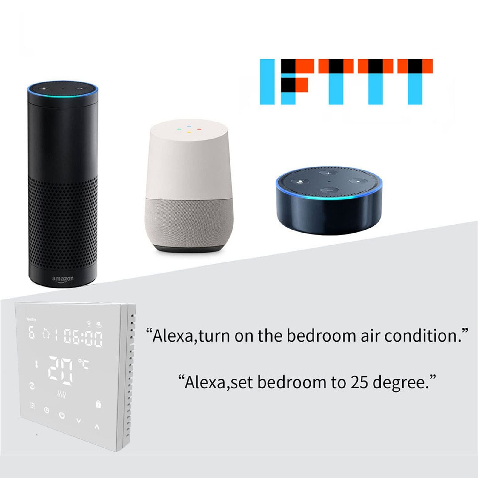 Termostato WiFi digitale con schermo touch, controllo vocale tramite app, termostato intelligente con autocalibrazione per riscaldamento a pavimento.