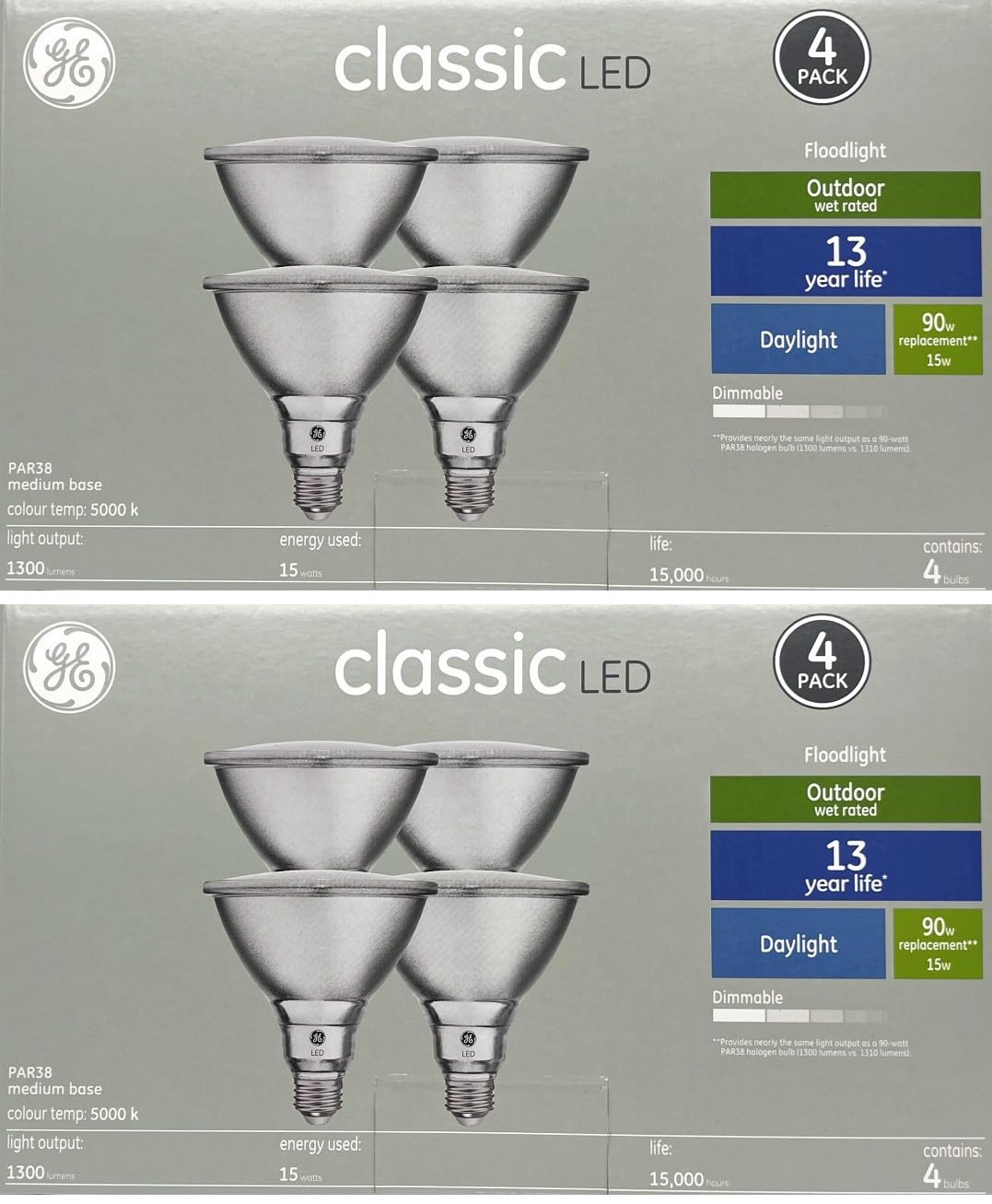 GE (8 LED Bulbs) Classic LED PAR38 FloodLight, Daylight, 15 watts