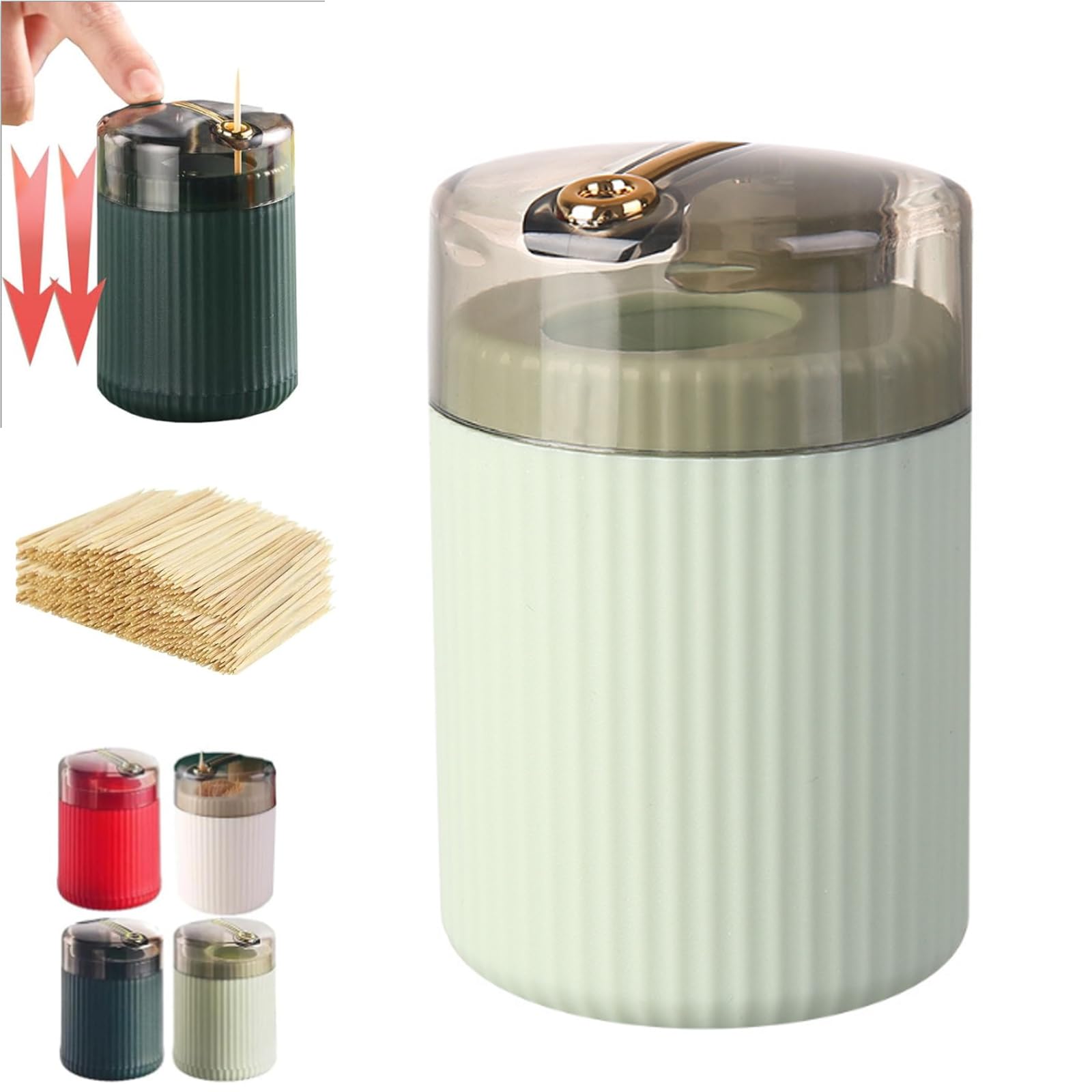 Pop-Up Automatic Toothpick Dispenser, Arithmeticn Pop up Toothpick Dispenser, 2024 New Toothpick Holder Dispenser with 300 Natural Wood Toothpicks (Light Green)