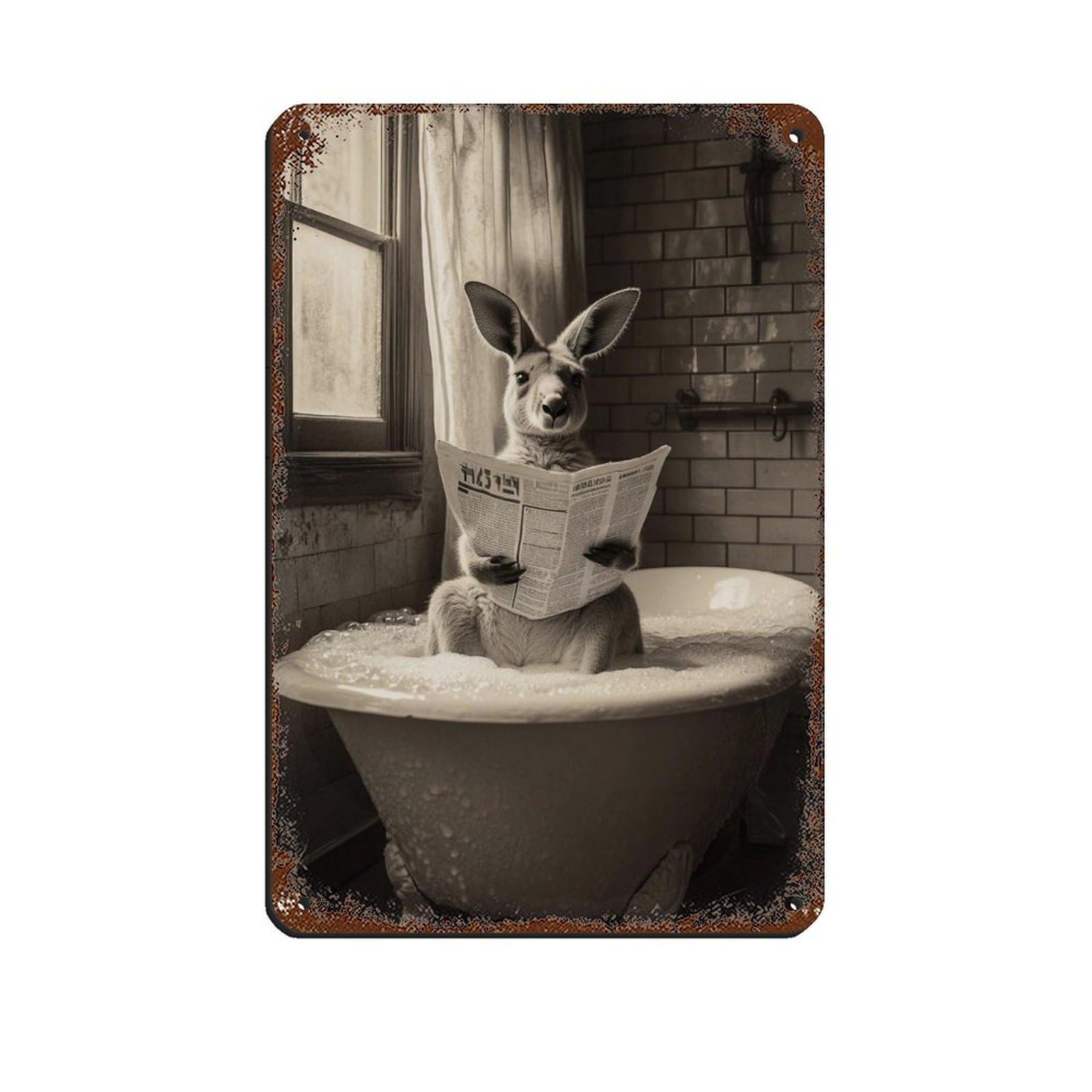 Quirky Kangaroo Reading Newspaper Tin Sign Vintage Metal Pub Club Cafe Bar Home Wall Art Decoration Poster Retro 8x12inch(20x30cm)
