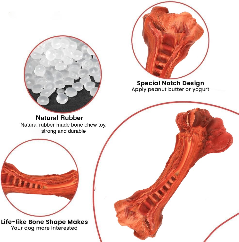 Dog Chew Toy - Natural Rubber Dog Toy, Beef Flavor – Dog Toys for Medium & Large Dogs - Bone-Shaped Chew for Dental Health - Indoor and Outdoor Play - Image 6
