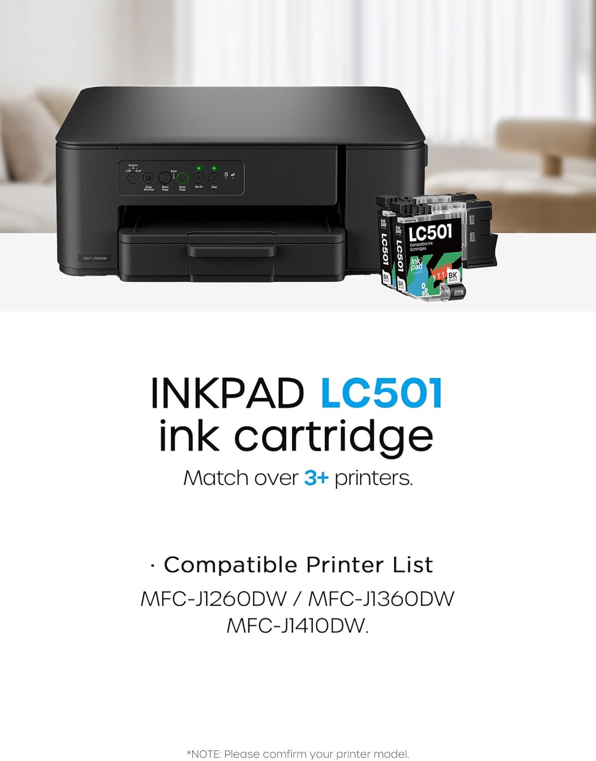 iNKPAD Compatible with LC501 Ink Cartridges for Brother Printer LC 501 Ink Cartridges Replacement for MFC-J1360DW, MFC-J1410DW, MFC-J1260DW Series Printer 2-Pack Black