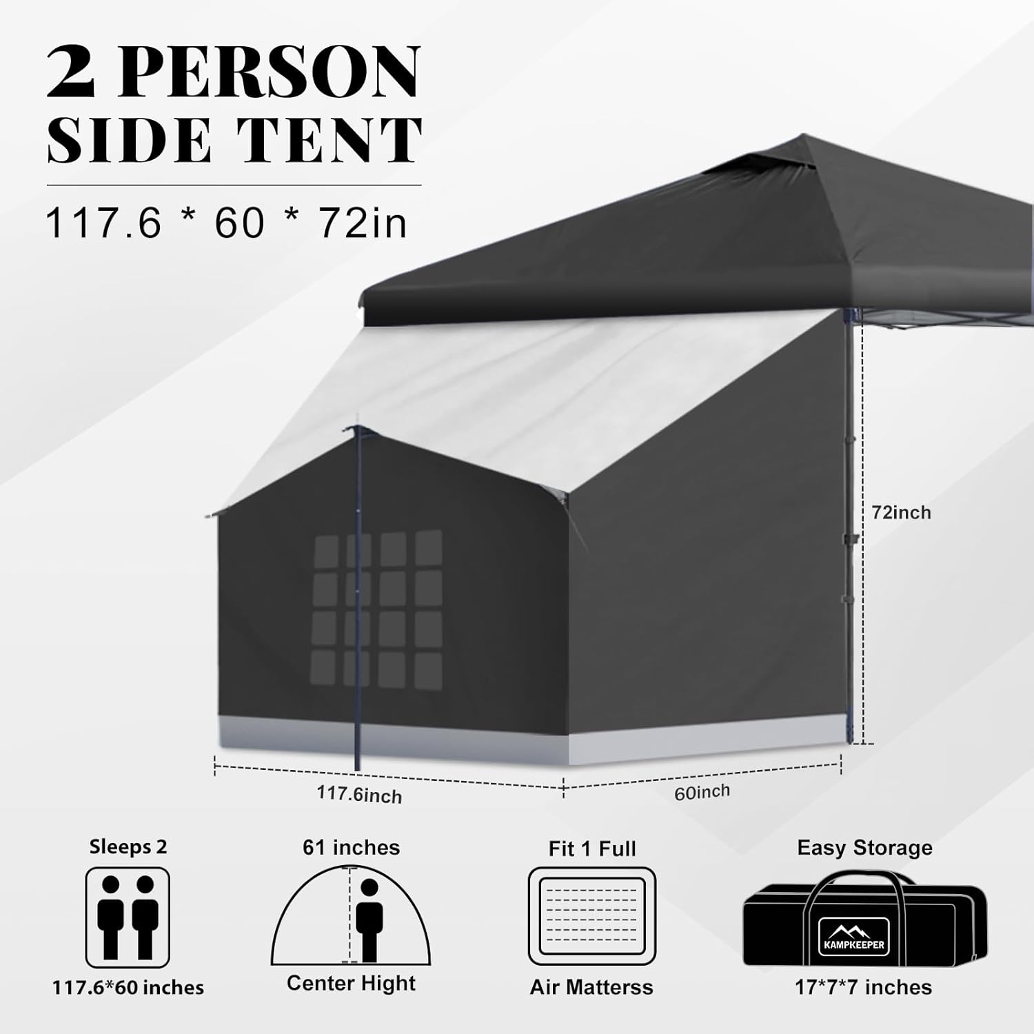 KAMPKEEPER Side Tent for 10x10 Canopy, Camping Cube, Instant Privacy Tent for Camping & Outdoor Events – Easy Set Up, Portable with Carry Bag