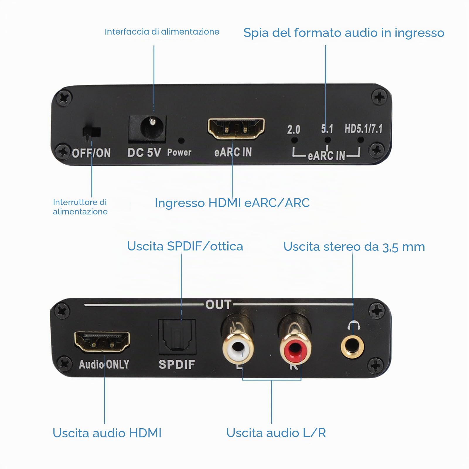 Earc Arc Sound Extractor, Convertitore Audio Earc in Adattatore di Estrattore Audio Aux Ottico Aux Ottico HDMI, per L'amplificatore di Altoparlanti TV a Soundbar