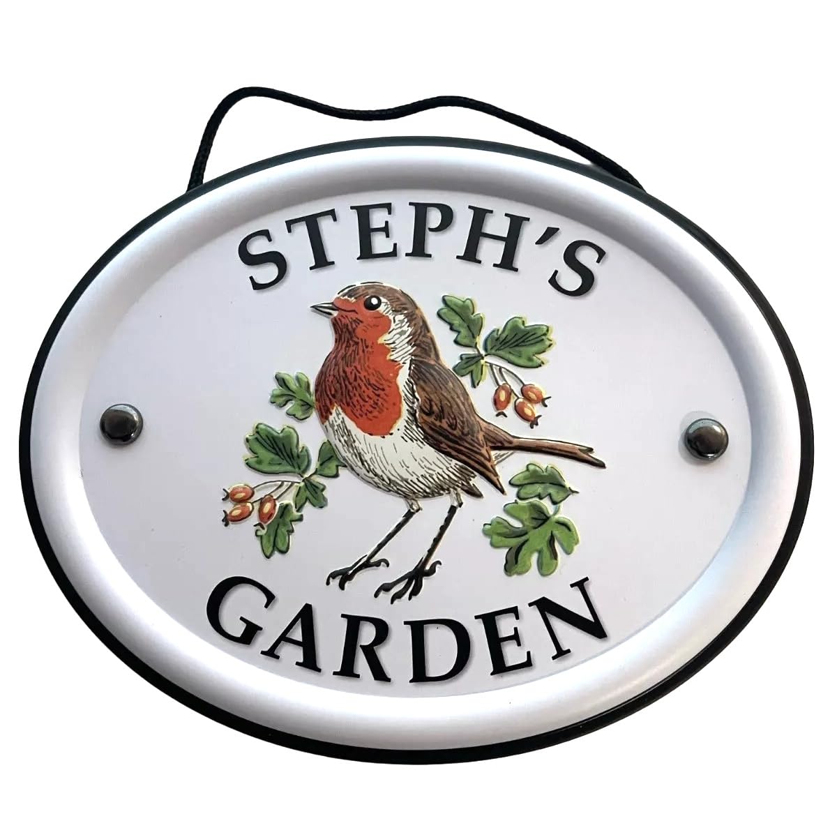 Personalised Garden Sign Hanging Outdoor Tin Plaque Embossed Metal Wall Signs "Steph's Garden"