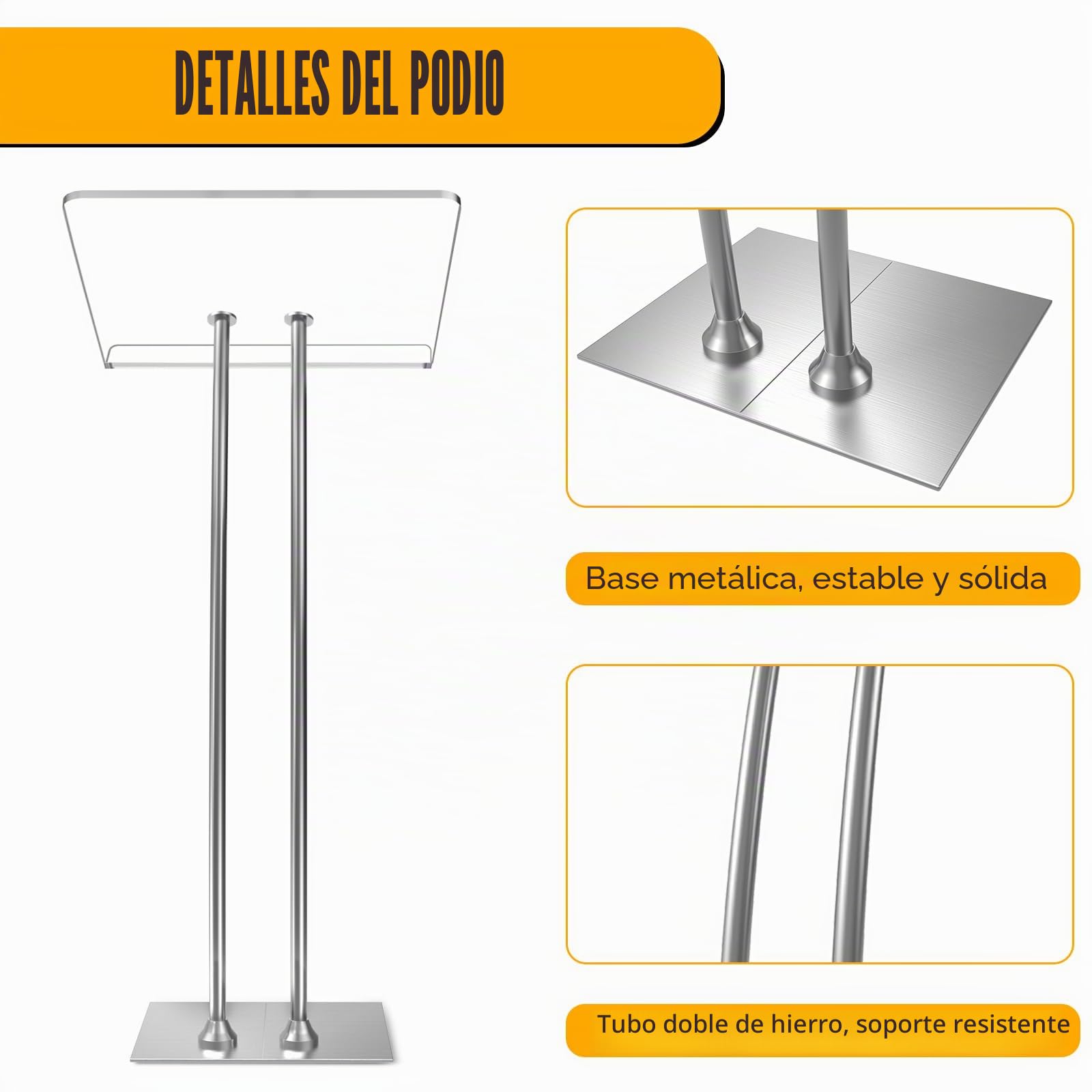 Atril de acrílico con fondo estable de hierro, púlpitos para iglesias con encimera acrílica de 10 mm de grosor, púlpito multifunción para aula moderna, conciertos, bodas, conferencias y eventos