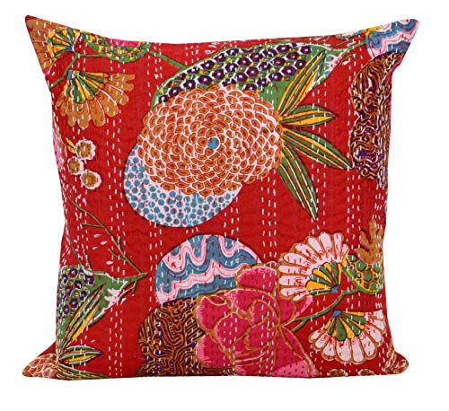 Mycrafts 16 X 16 Indian Ethnic Bohemian Set Of 5 Decorative Colorful Cotton Square For Sofa Set Home Decorative Fruit Design Boho Throw Pillow Case Kantha Cushion Cover (Kantha 5 Pc Lot, 5) #TOP3