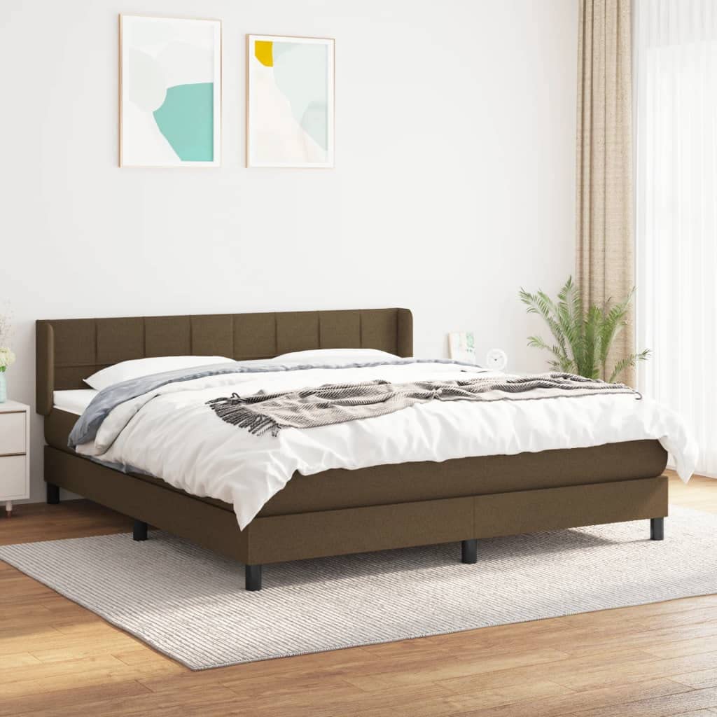 Łóżko kontynentalne z materacem, ciemnobrązowe 180 x 200 cm, obicie materiałowe, zagłówek z regulacją wysokości, materac ze sprężynami kieszeniowymi, zapewnia spokojny sen, nowoczesny mebel do