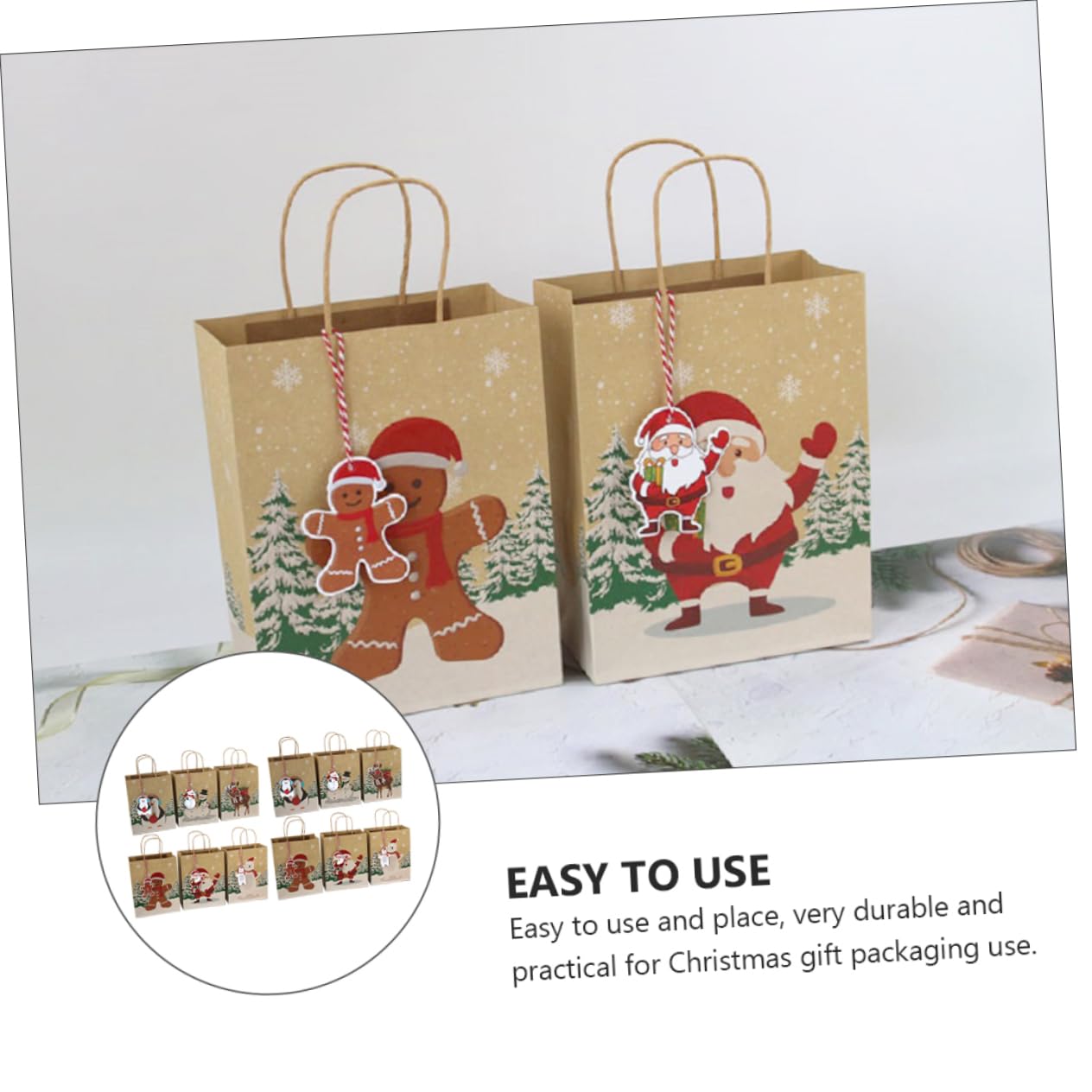 OATIPHO 24piezas Bolsas Navideñas de Obsequio de Papel Kraft Fondo Cuadrado para Embalaje para Fiestas de Navidad Bolsas de Obsequio para Regalos Unidades