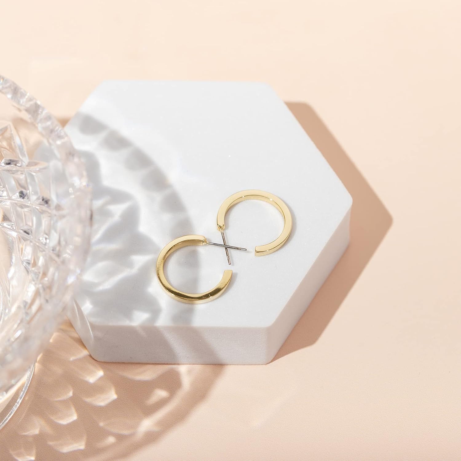 PAVOI 14K Gold Plated Thin Square Edge Open Hoop Earrings for Women | Trendy Lightweight Open Hoops - Image 5