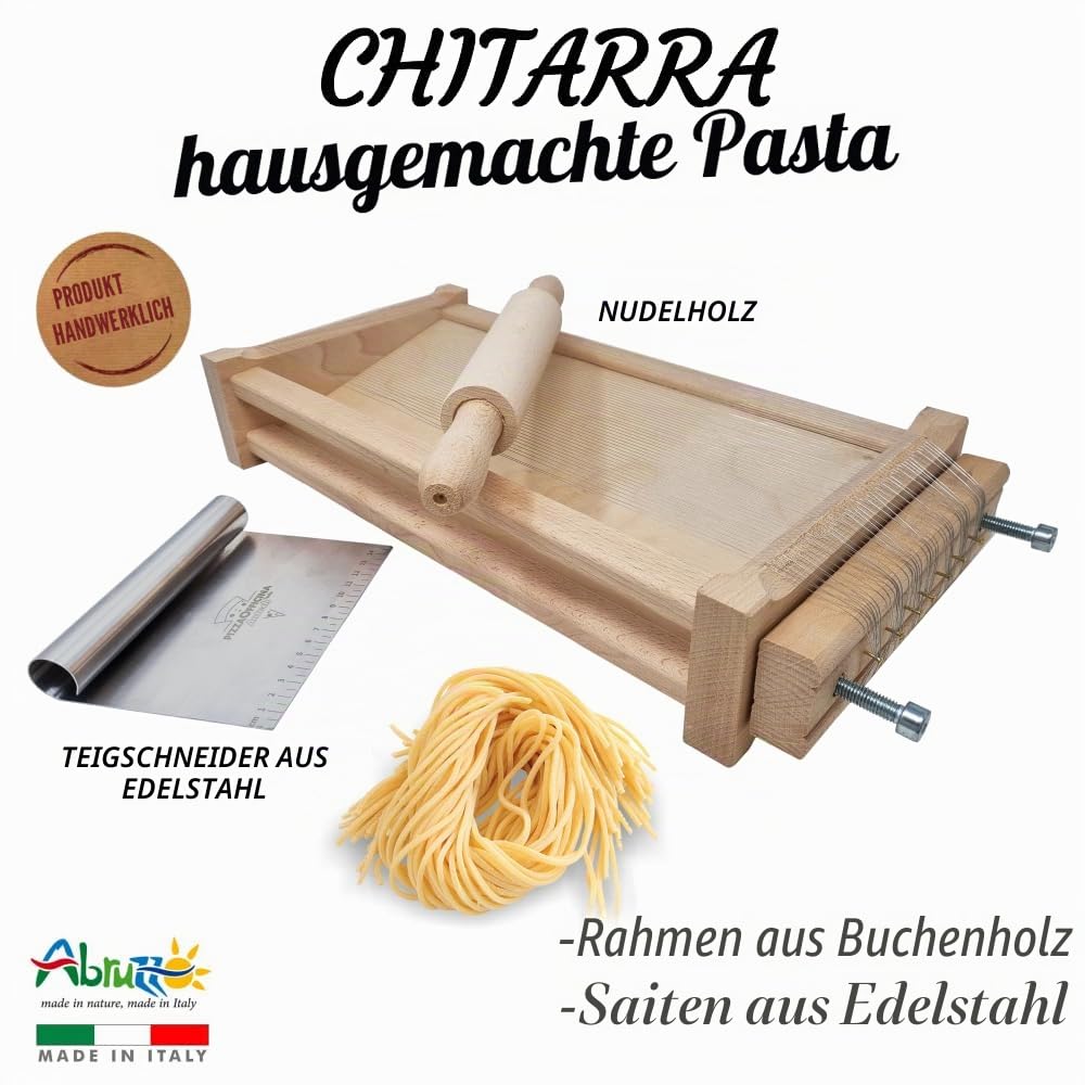 Orso Chef GUITAR mit MATTARELLO Pasta Spaghetti Fettuccine Abruzzese mit Edelstahl-Plattenschneider inklusive