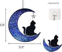 Vista 2 de Regalos conmemorativos para gatos por pérdida de gato, gato en luna, vitrales colgantes para ventanas, atrapasoles, regalos conmemorativos hechos a