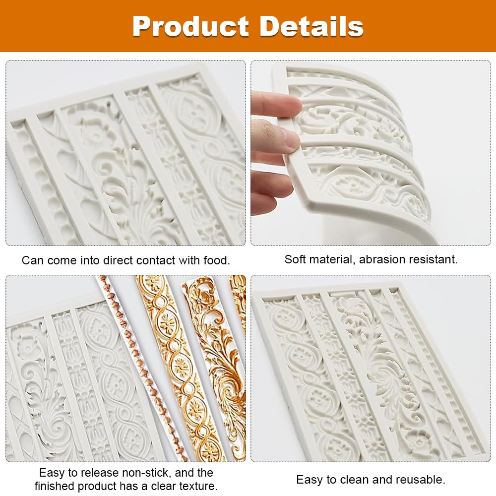 3D Baroque Sculpted Cake Mould, 2PCS Fondant Silicone Mold with Blue Drip Irrigation - Image 3