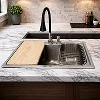 Kit Cuba Gourmet Cozinha Pia Aço Inox 304 60x42cm + Torneira + Acessórios + Tábua